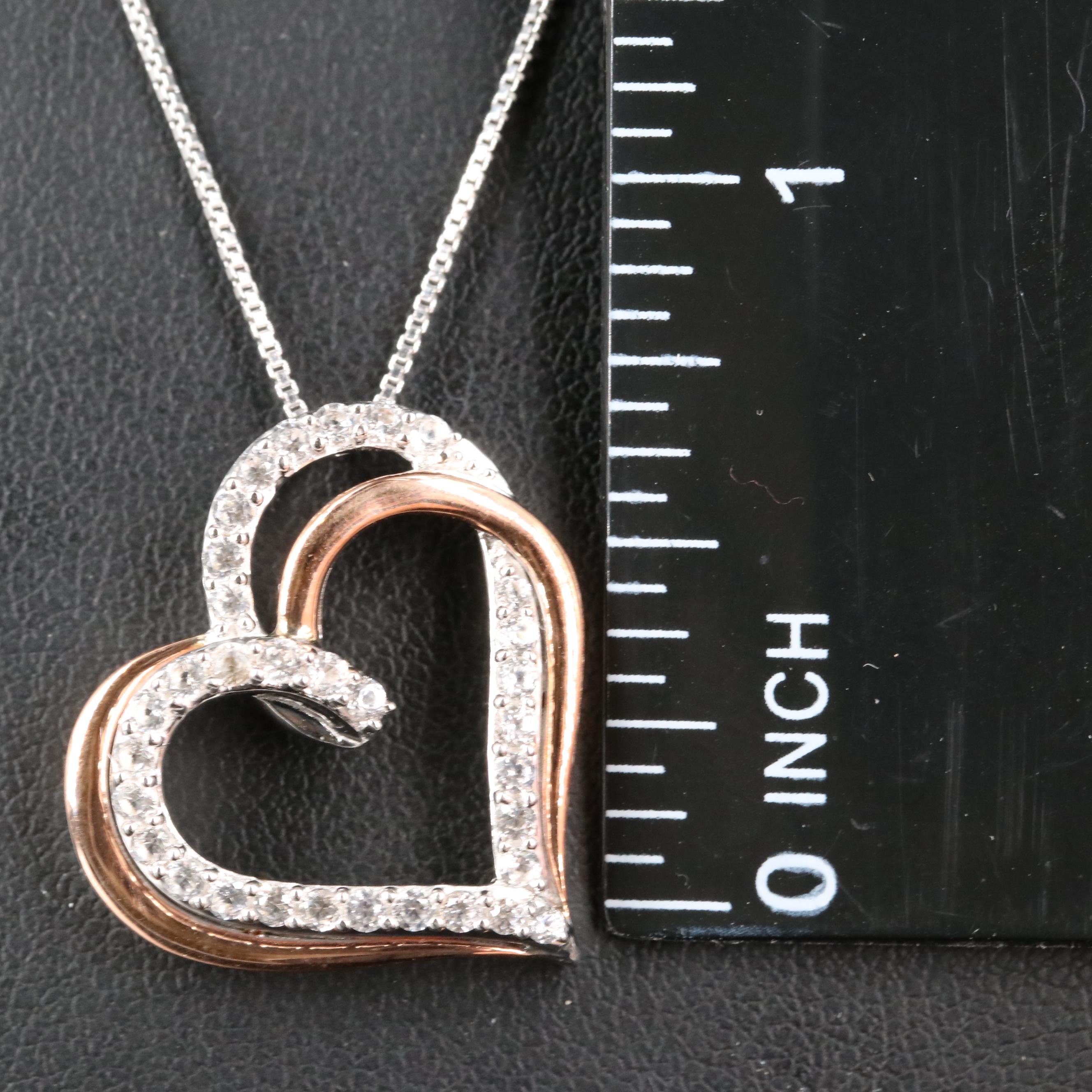 Sterling Sapphire Heart Necklace with 10K Rose Gold Accents