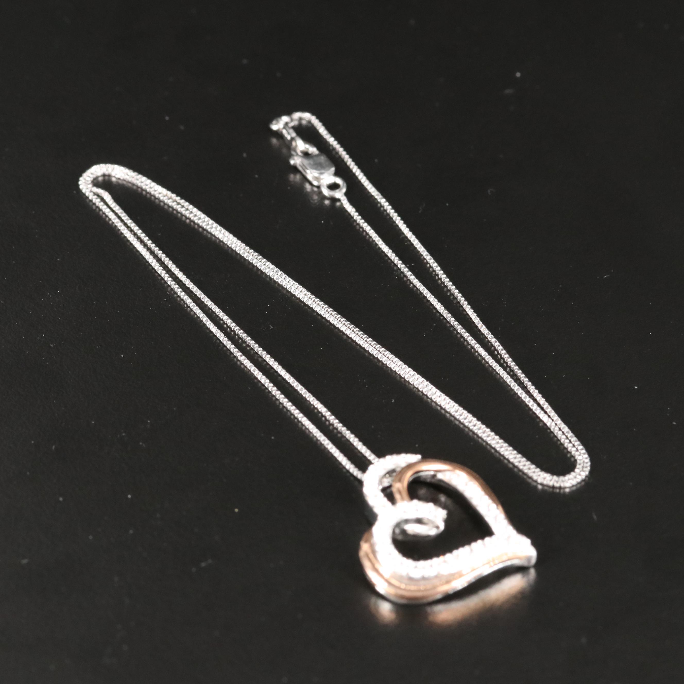 Sterling Sapphire Heart Necklace with 10K Rose Gold Accents