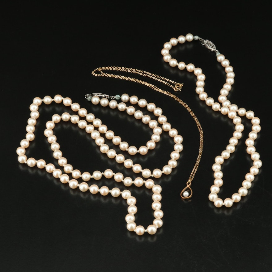 Krementz Featuring in Pearl and Faux Pearl Necklace Grouping