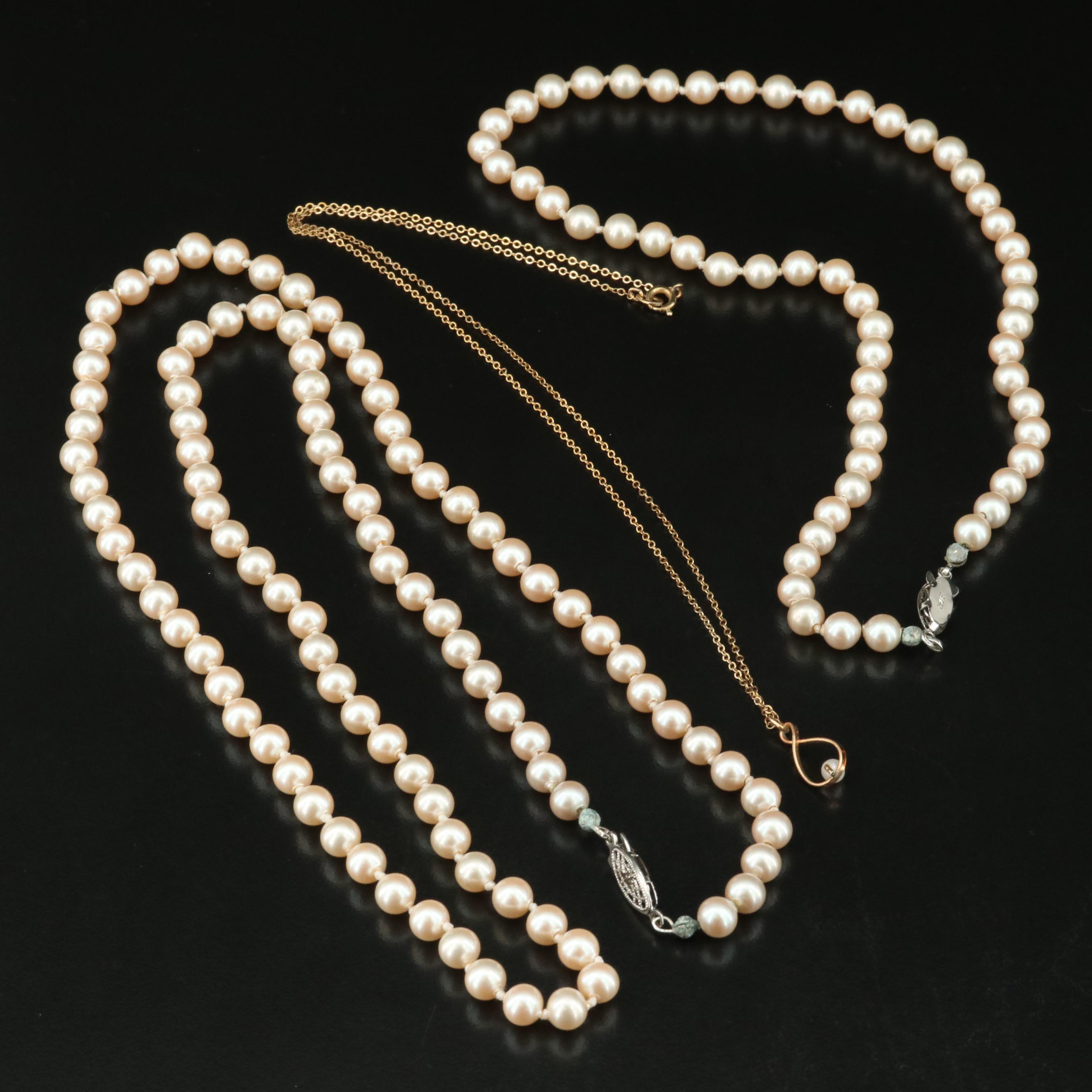 Krementz Featuring in Pearl and Faux Pearl Necklace Grouping