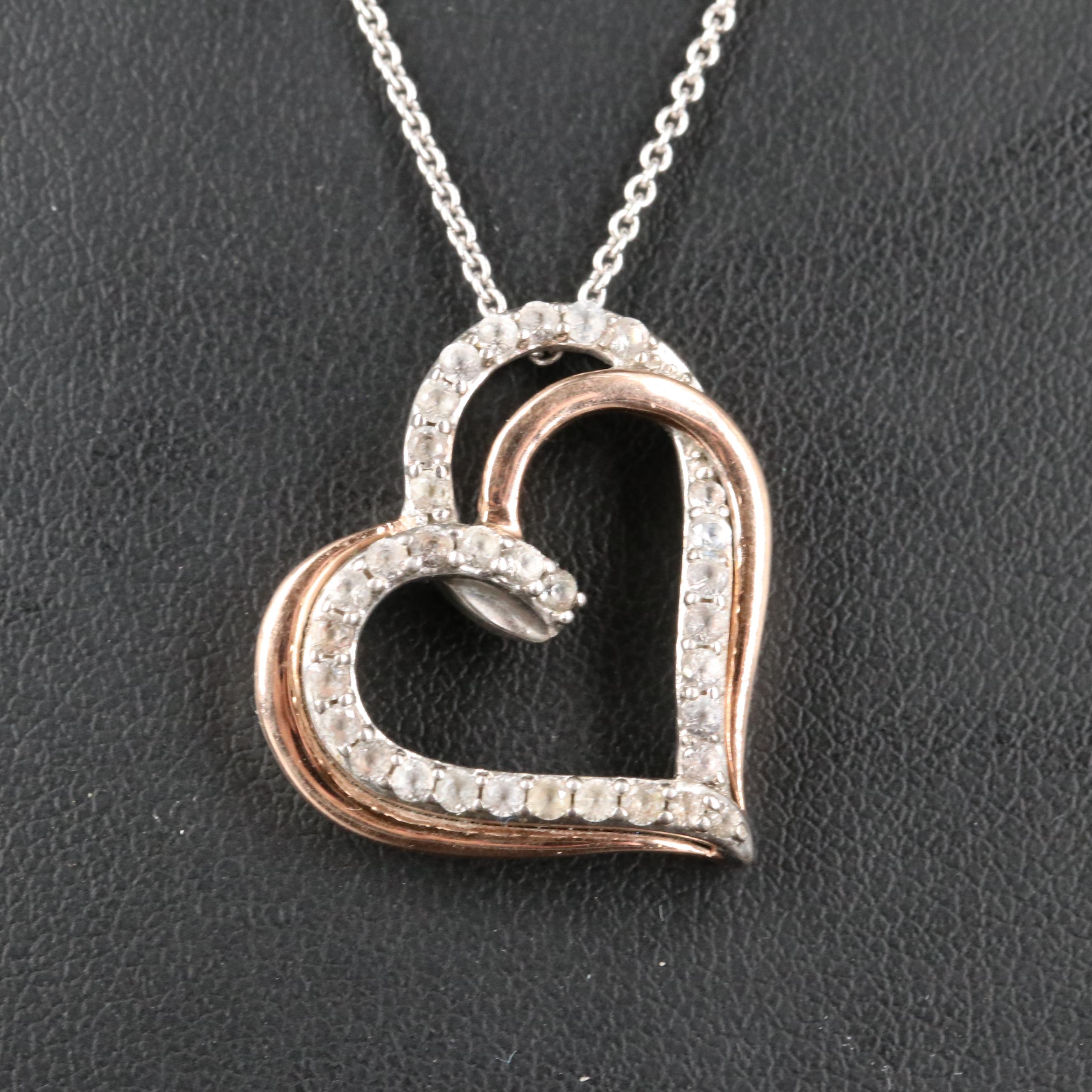 Sterling Sapphire Heart Necklace with 10K Rose Gold Accents