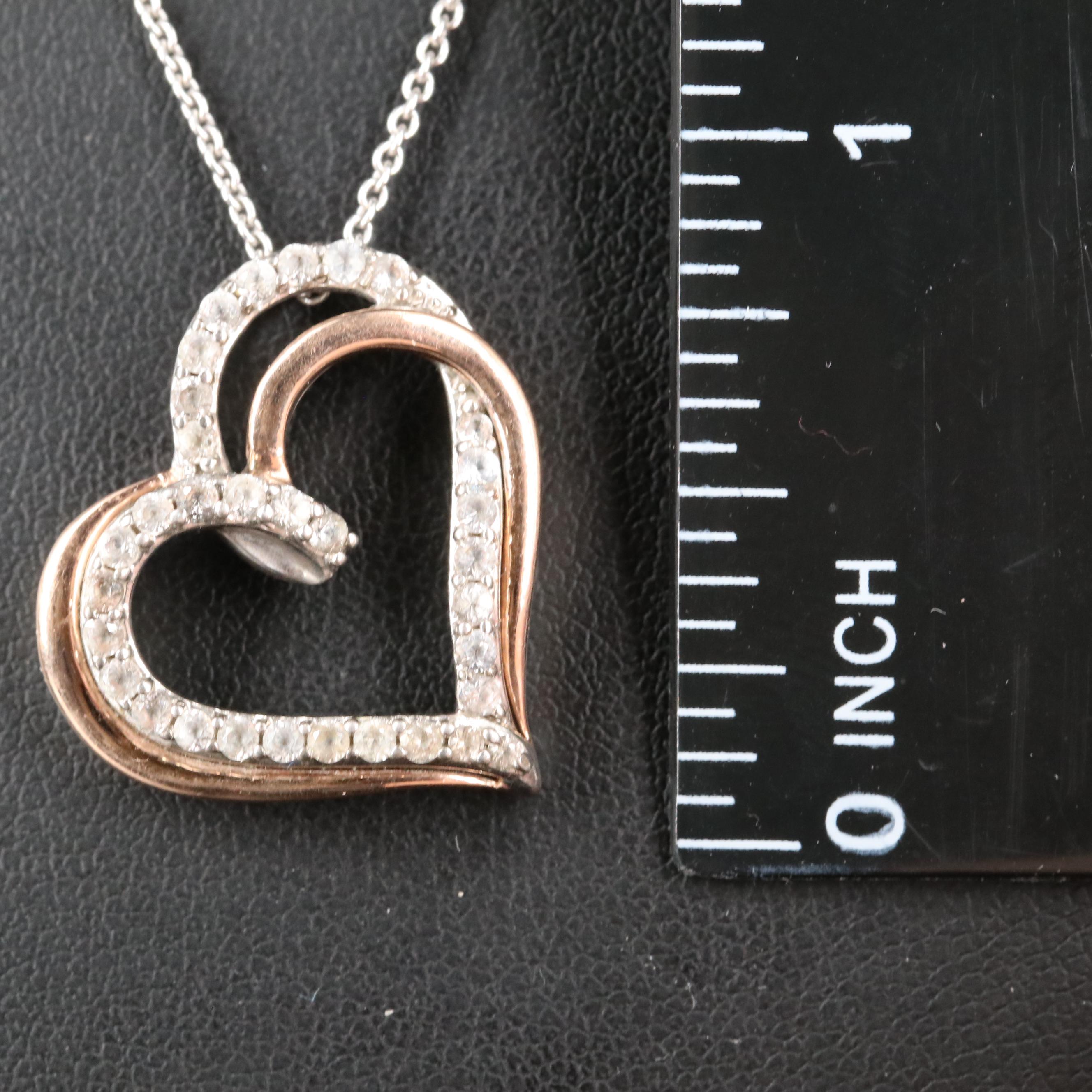 Sterling Sapphire Heart Necklace with 10K Rose Gold Accents