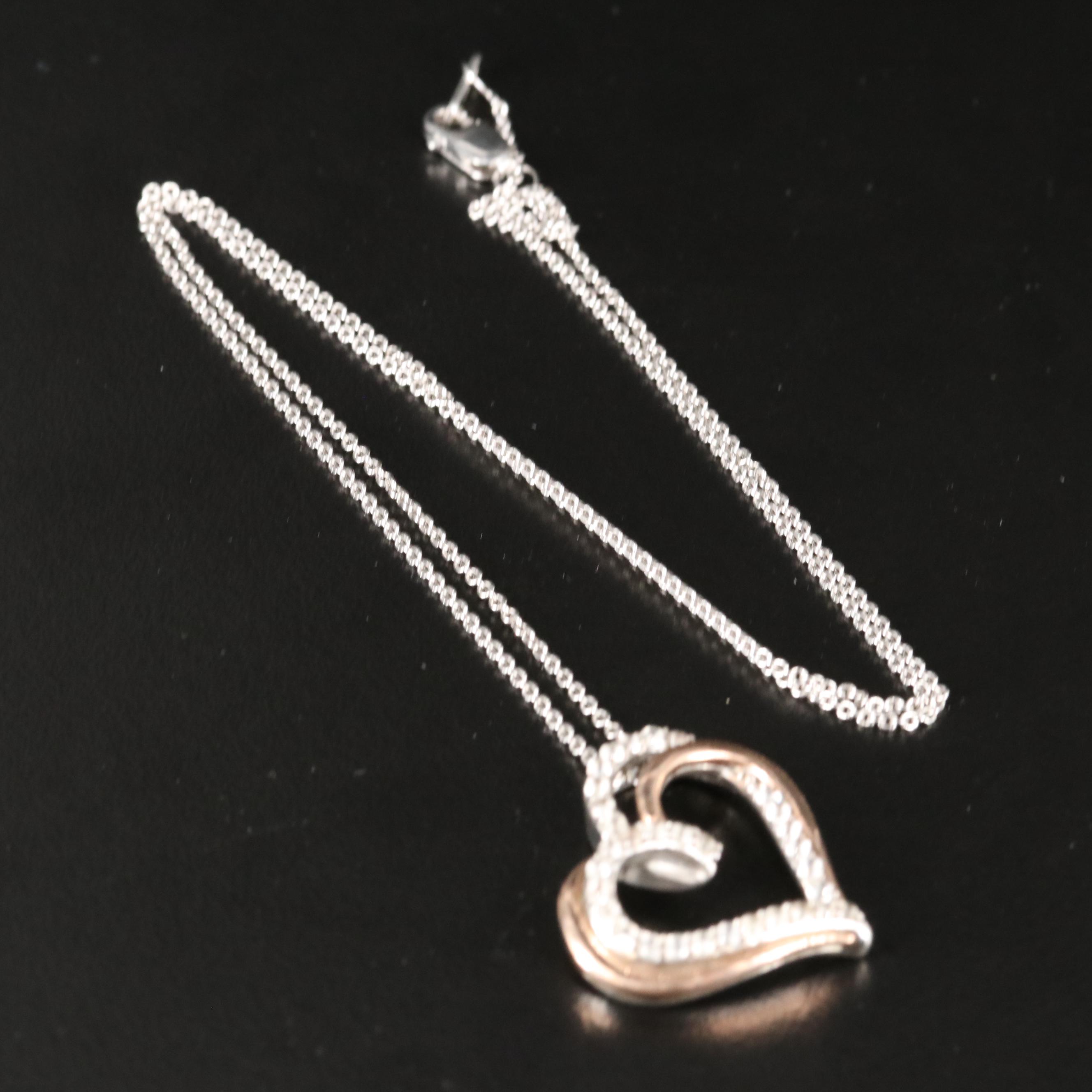 Sterling Sapphire Heart Necklace with 10K Rose Gold Accents