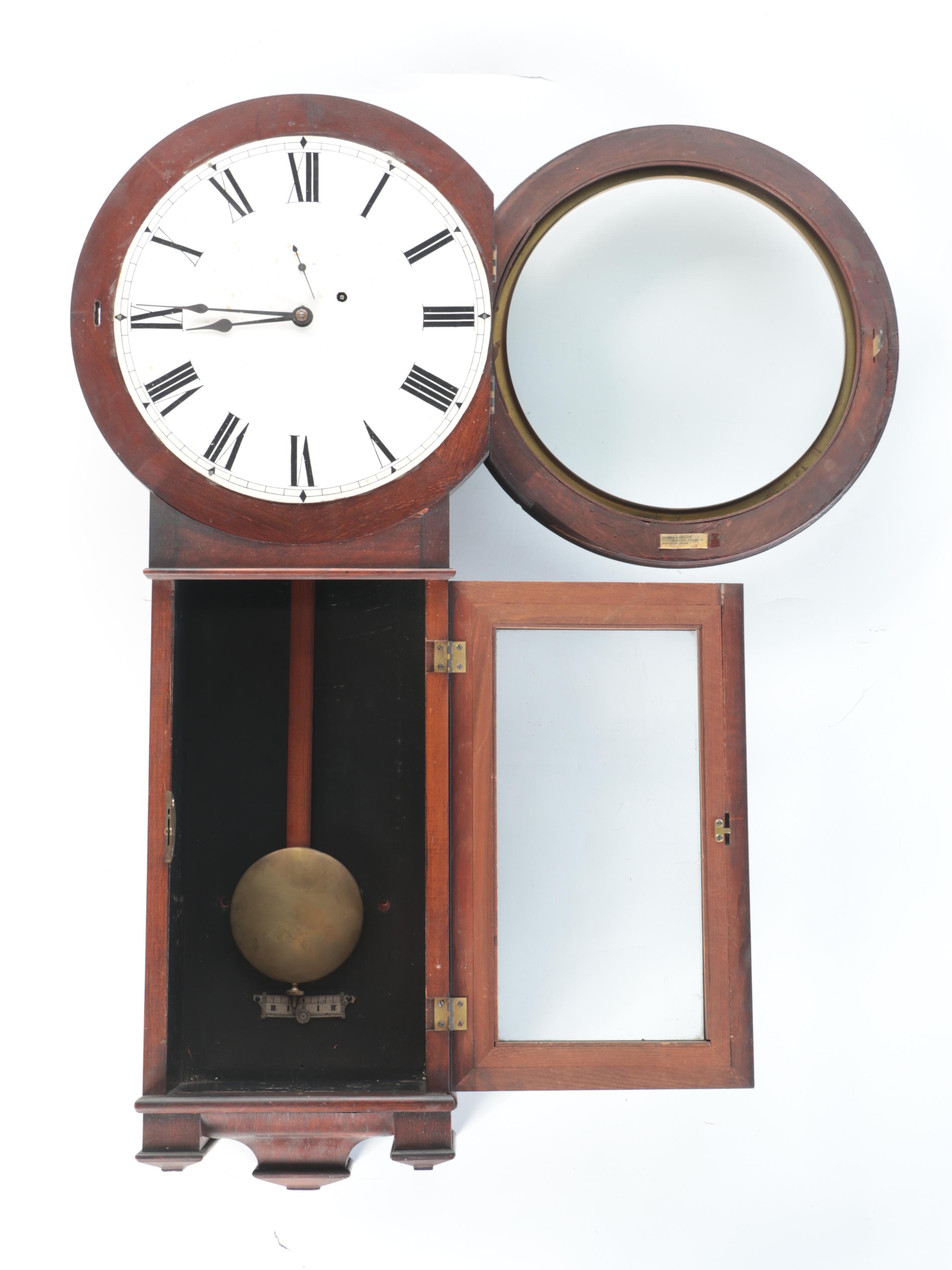 Mahogany Veneer Regulator Wall Clock, Antique
