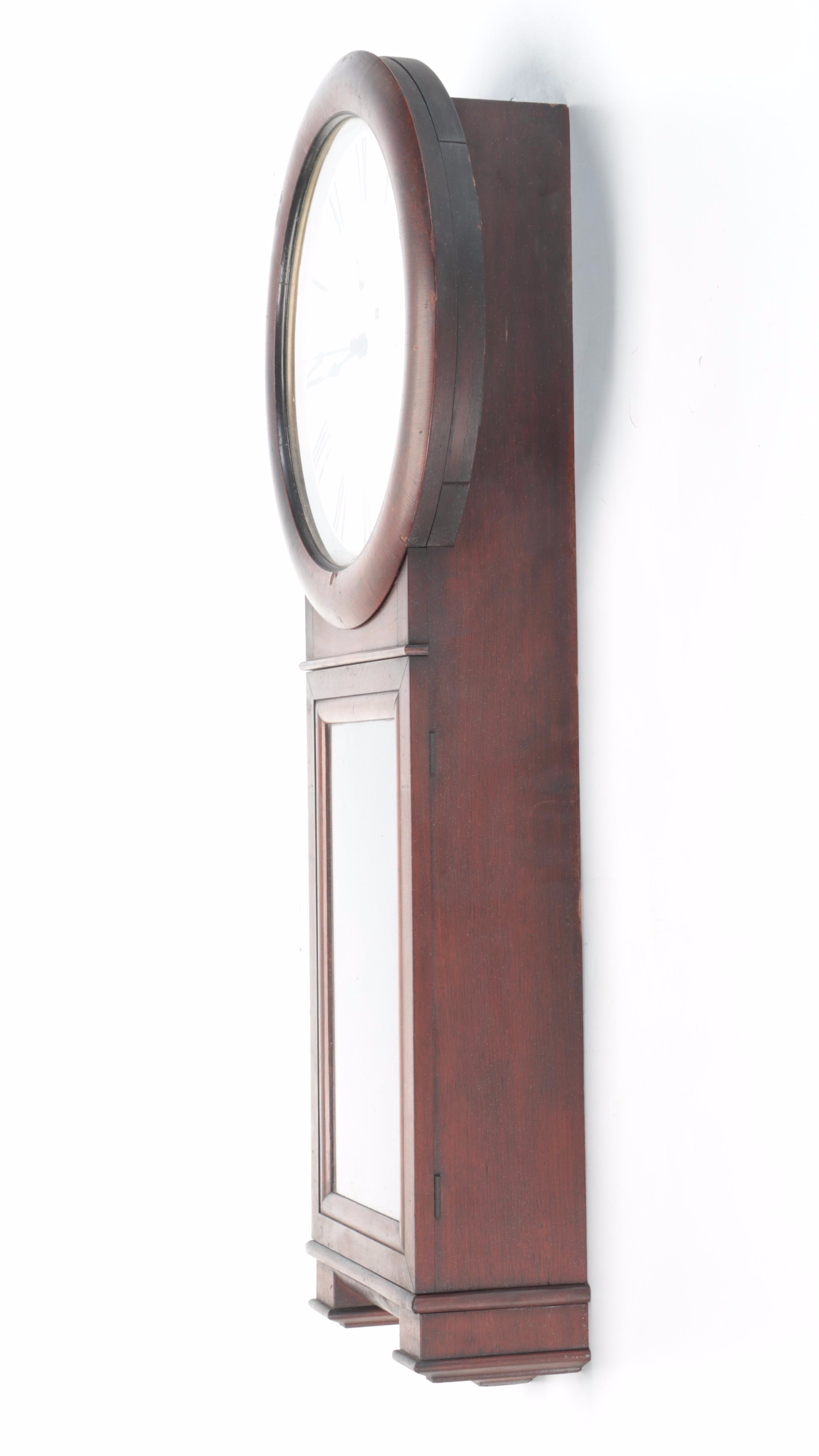 Mahogany Veneer Regulator Wall Clock, Antique