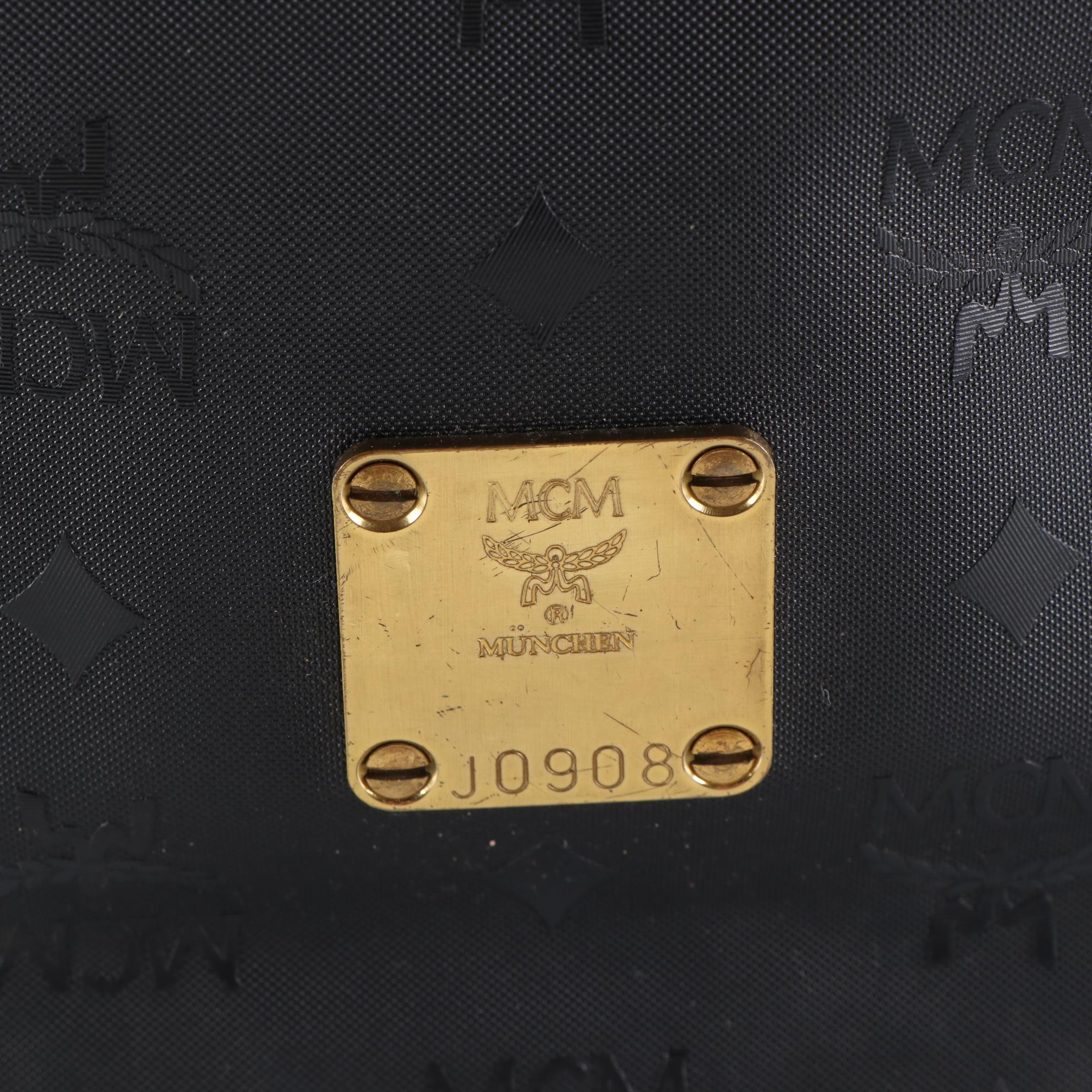 MCM Drawstring Bucket Bag in Black Visetos and Leather