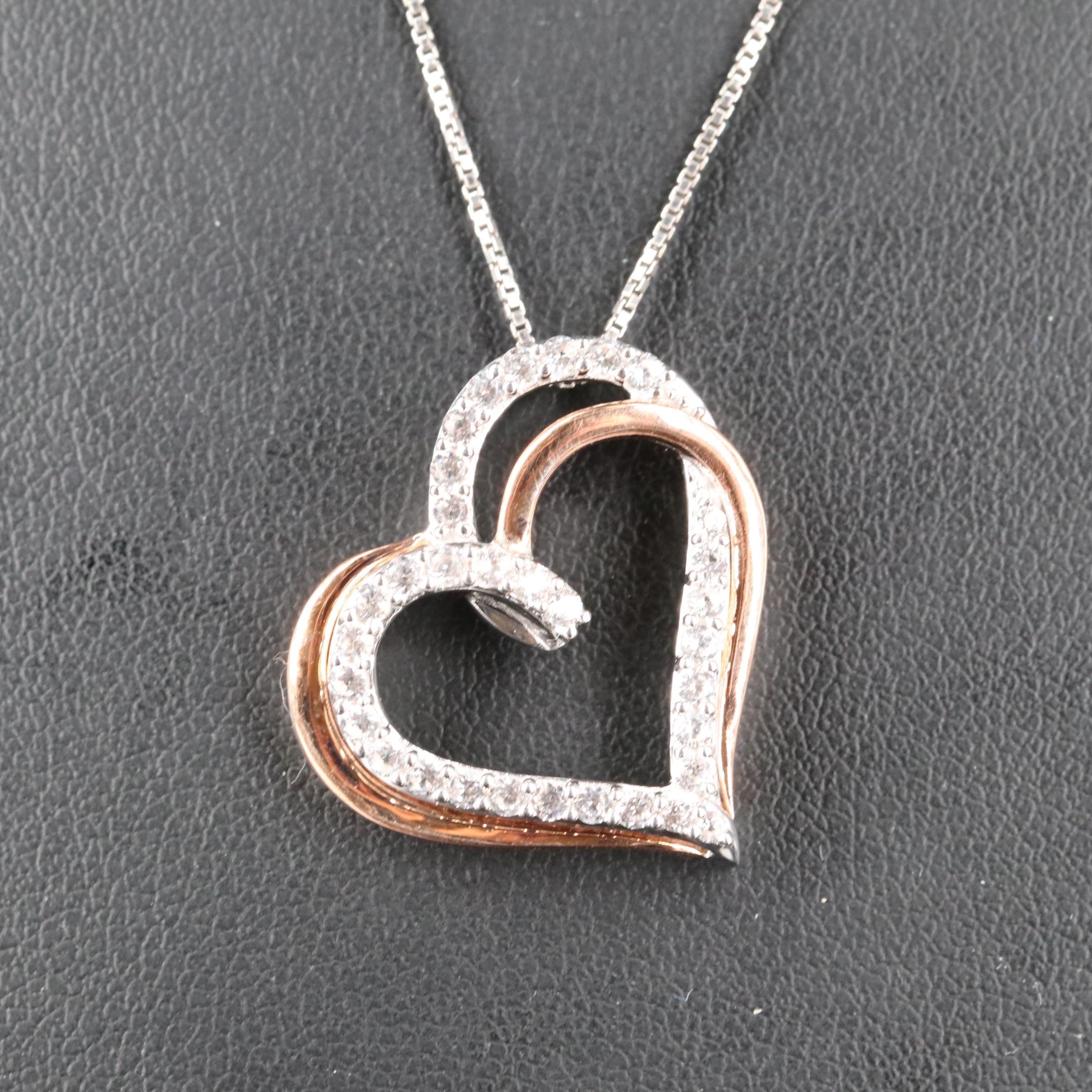 Sterling Sapphire Heart Necklace with 10K Rose Gold Accents