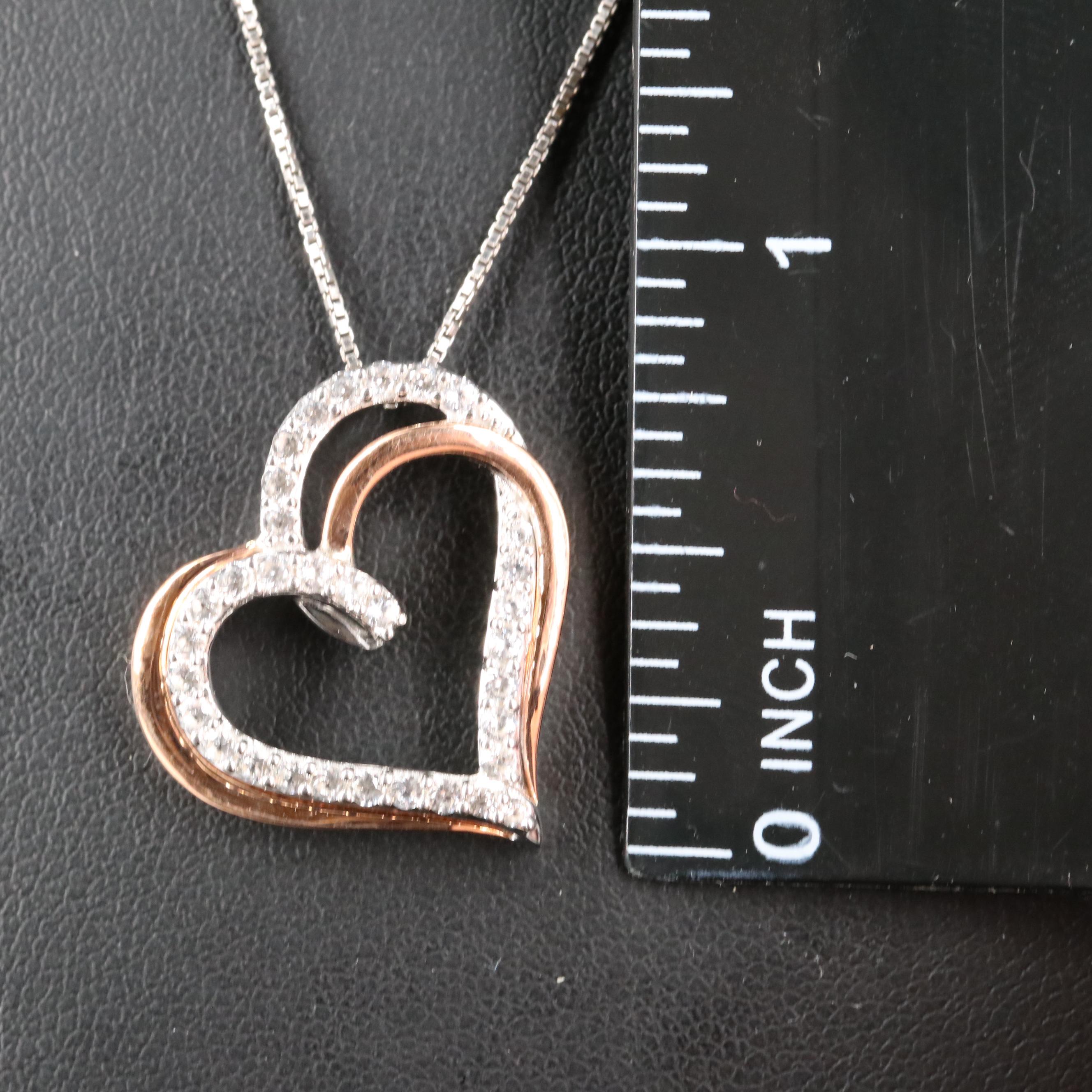 Sterling Sapphire Heart Necklace with 10K Rose Gold Accents