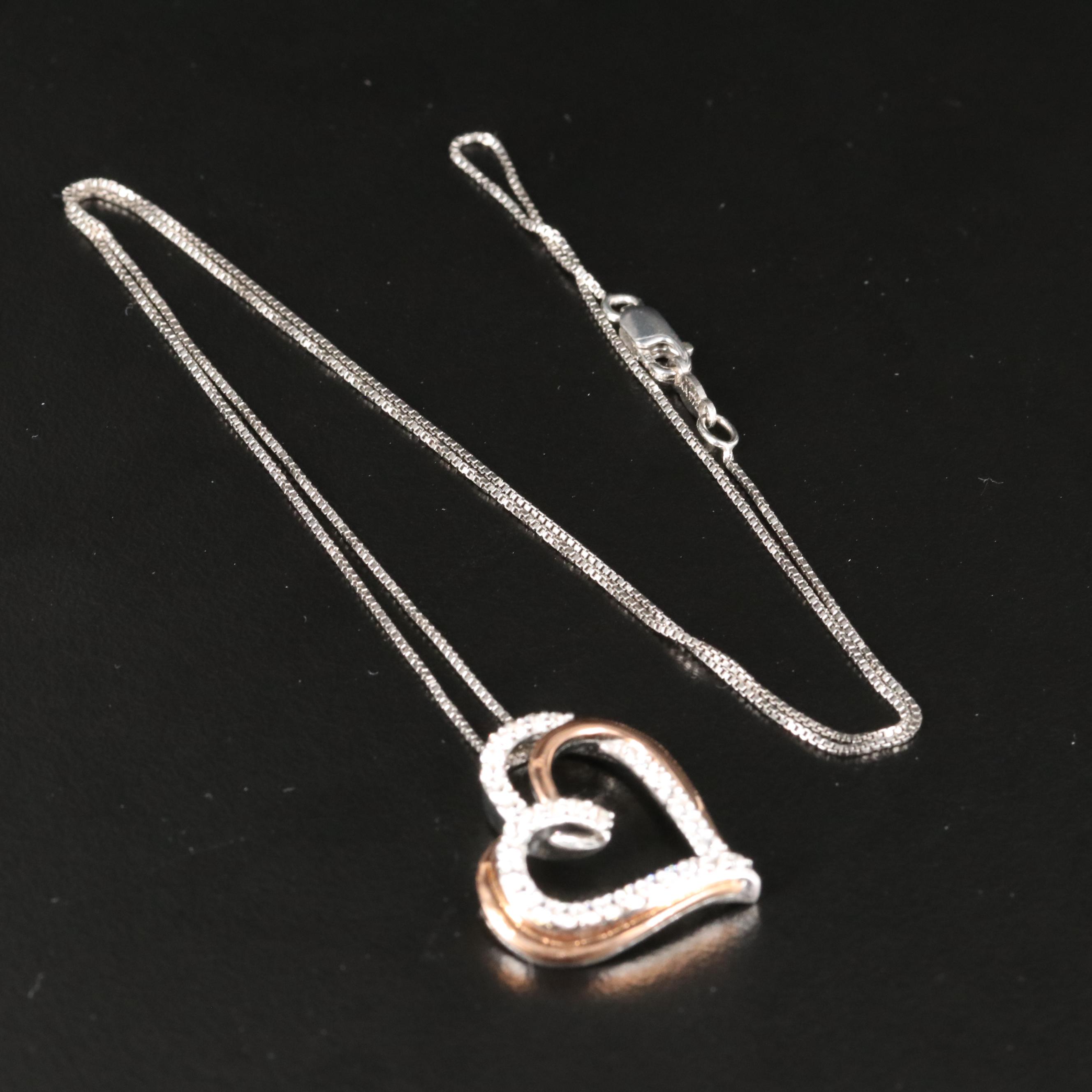 Sterling Sapphire Heart Necklace with 10K Rose Gold Accents