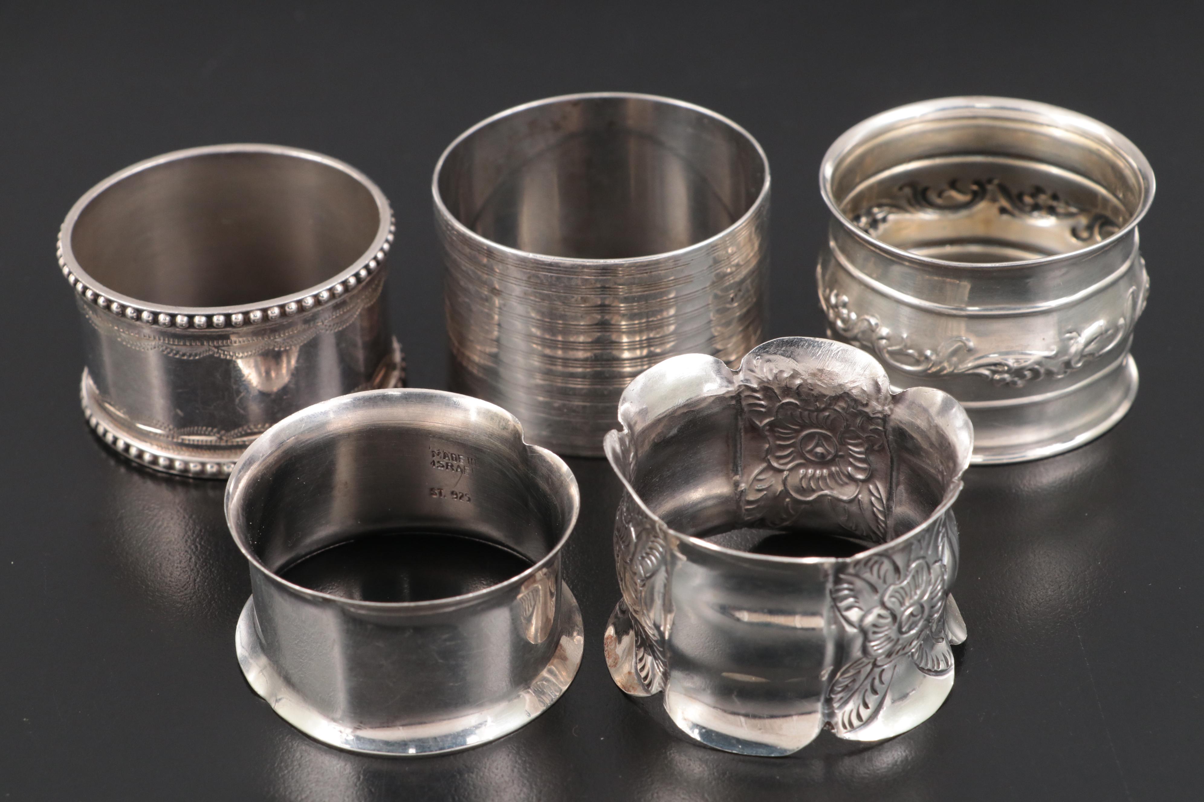 La Pierre Mfg. Co. Sterling Trumpet Vase with Sterling and Plate Napkin Rings