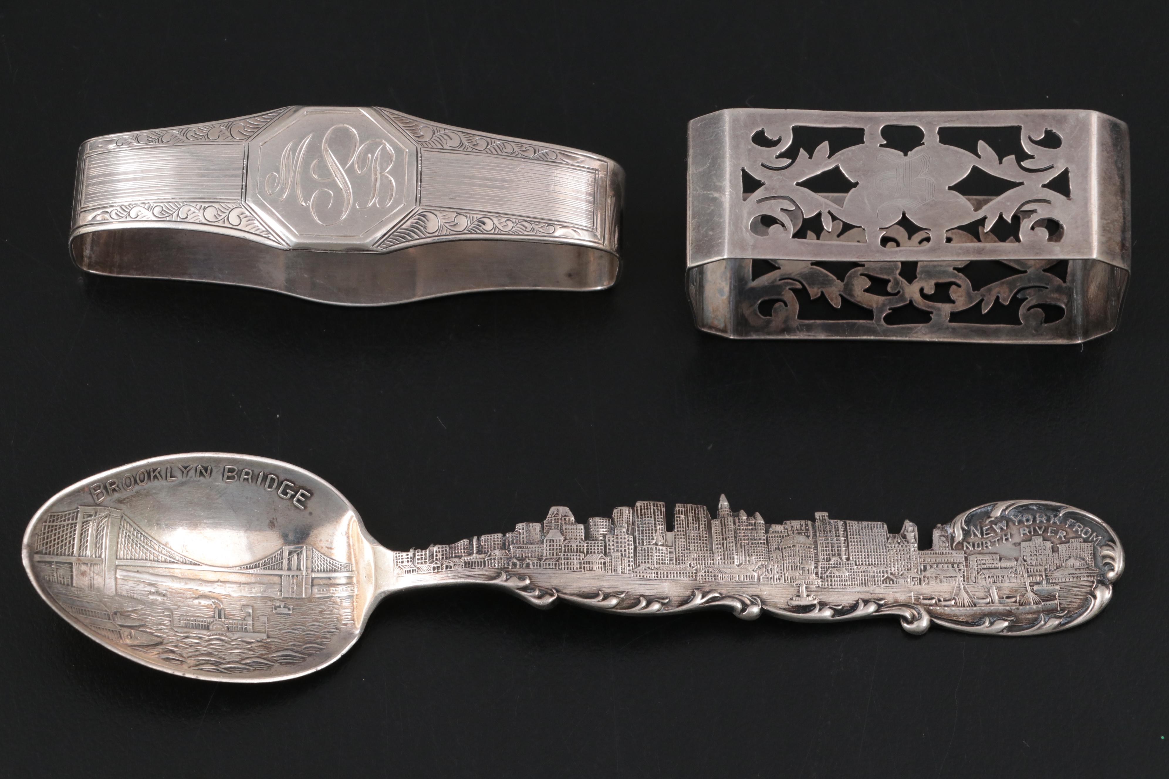 La Pierre Mfg. Co. Sterling Trumpet Vase with Sterling and Plate Napkin Rings