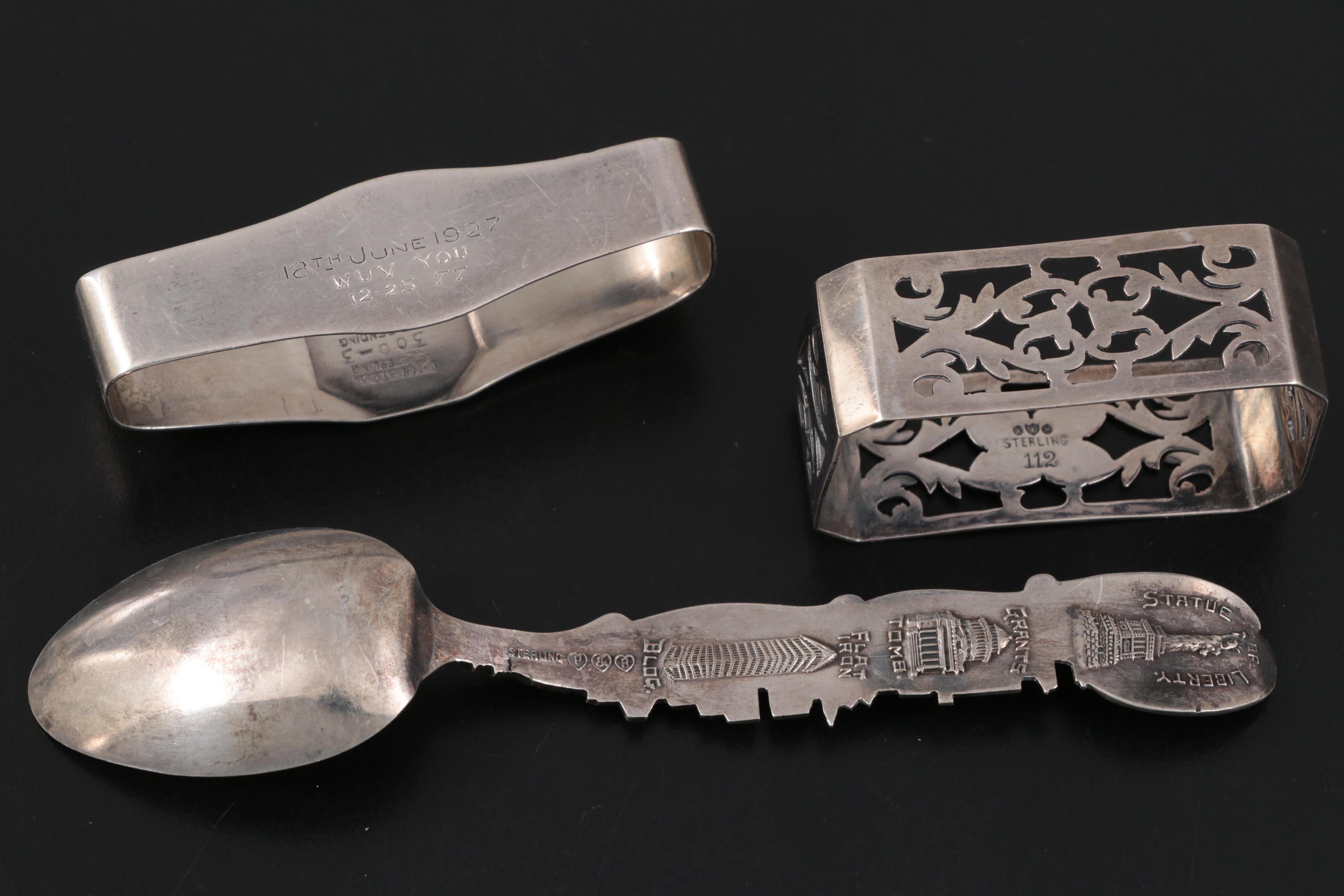 La Pierre Mfg. Co. Sterling Trumpet Vase with Sterling and Plate Napkin Rings