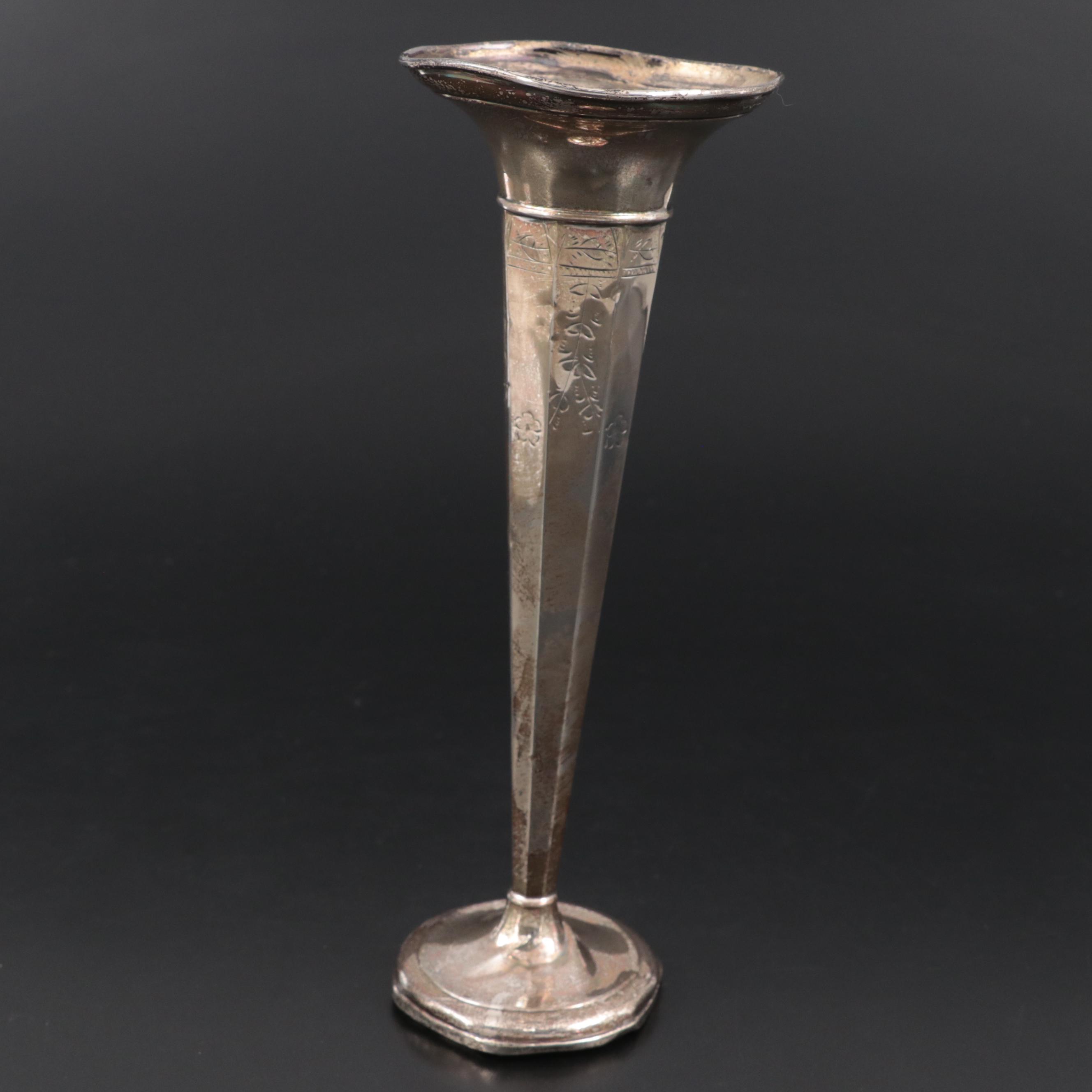 La Pierre Mfg. Co. Sterling Trumpet Vase with Sterling and Plate Napkin Rings