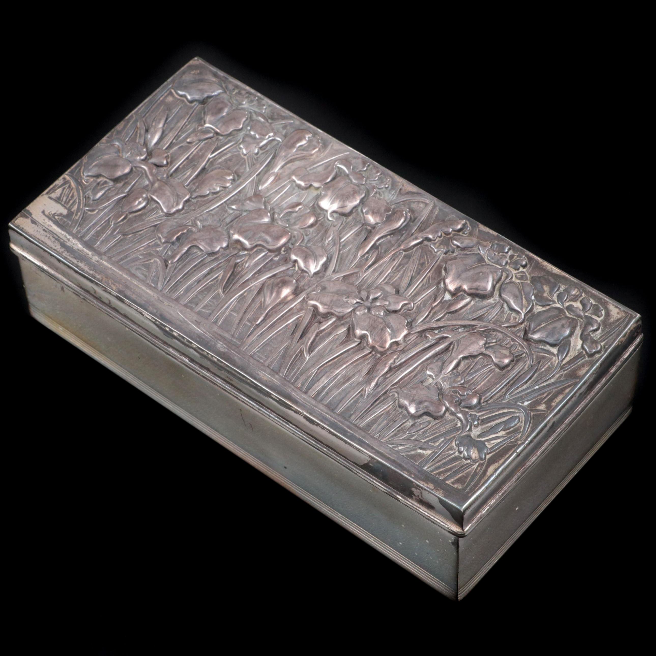 Forbes Silver Co. Art Nouveau Water Iris Motif Silver Plate Box