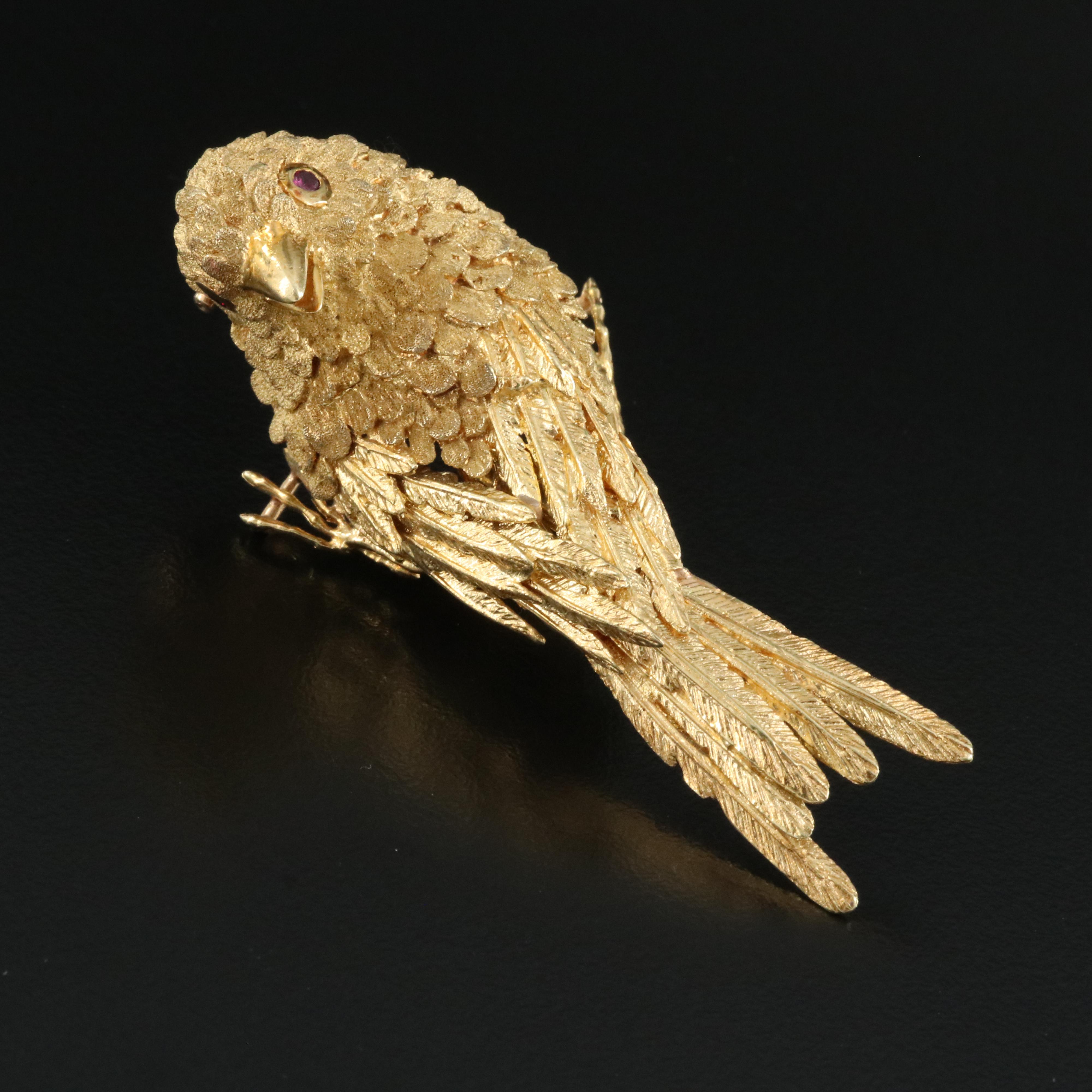 Vintage 18K Ruby Bird Brooch