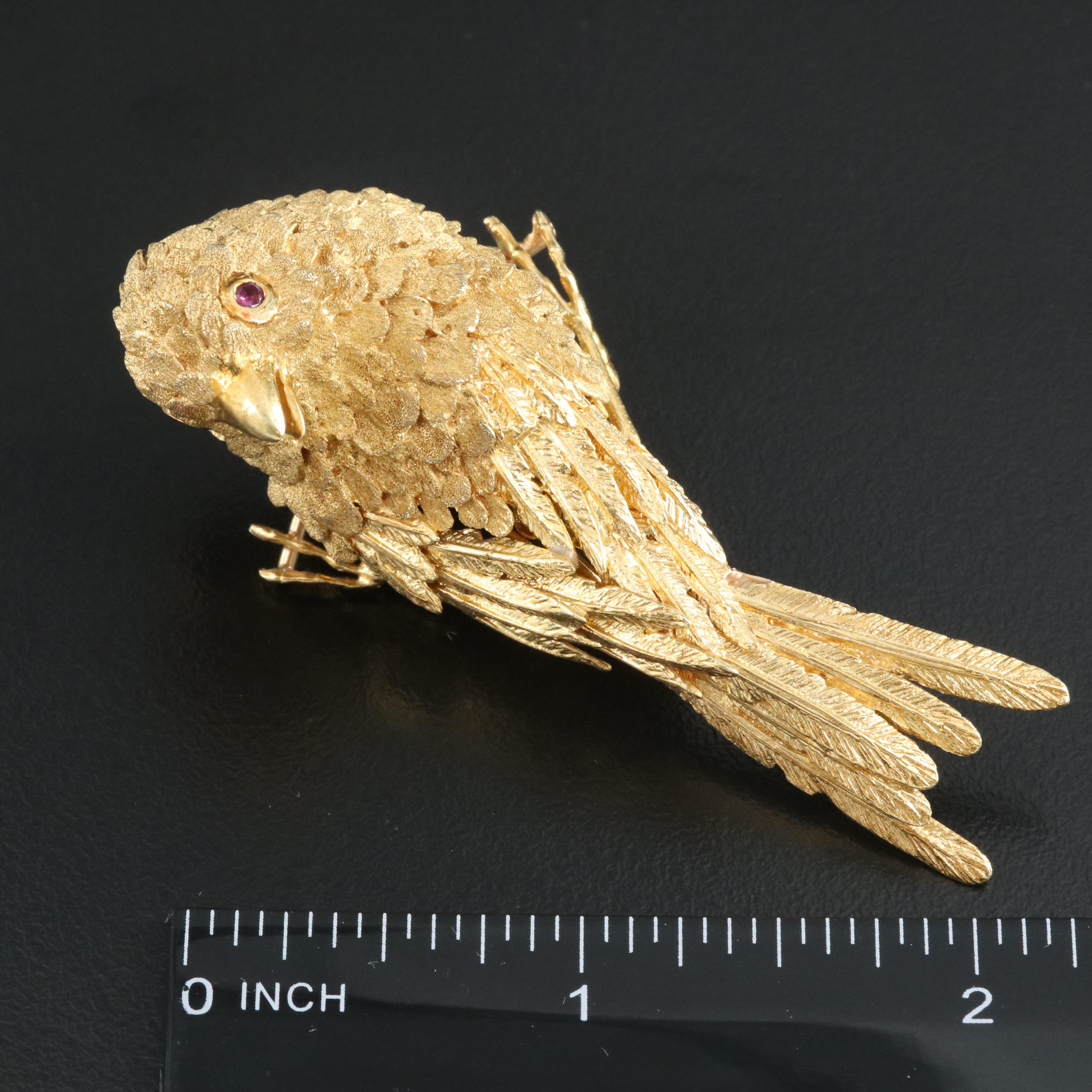 Vintage 18K Ruby Bird Brooch