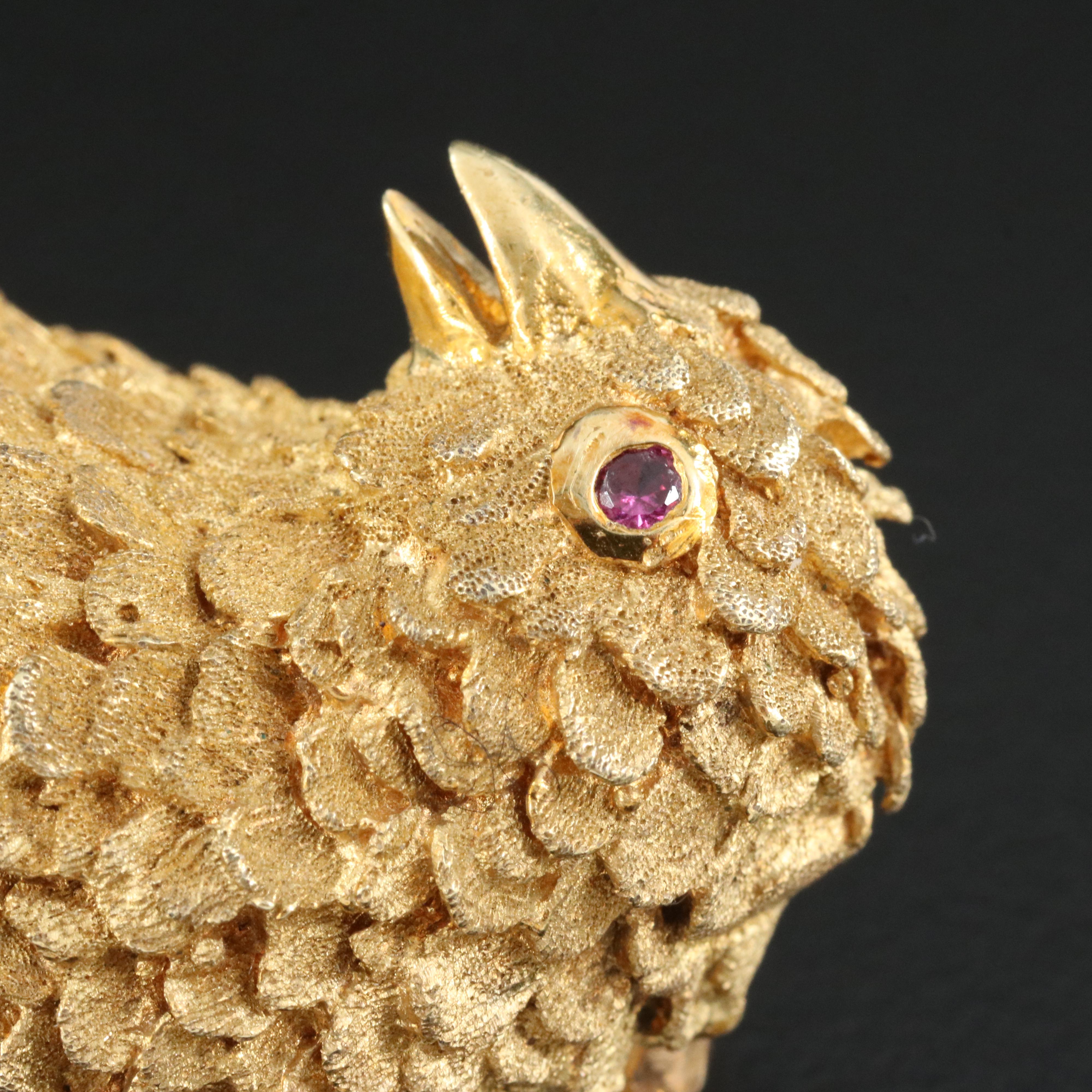 Vintage 18K Ruby Bird Brooch