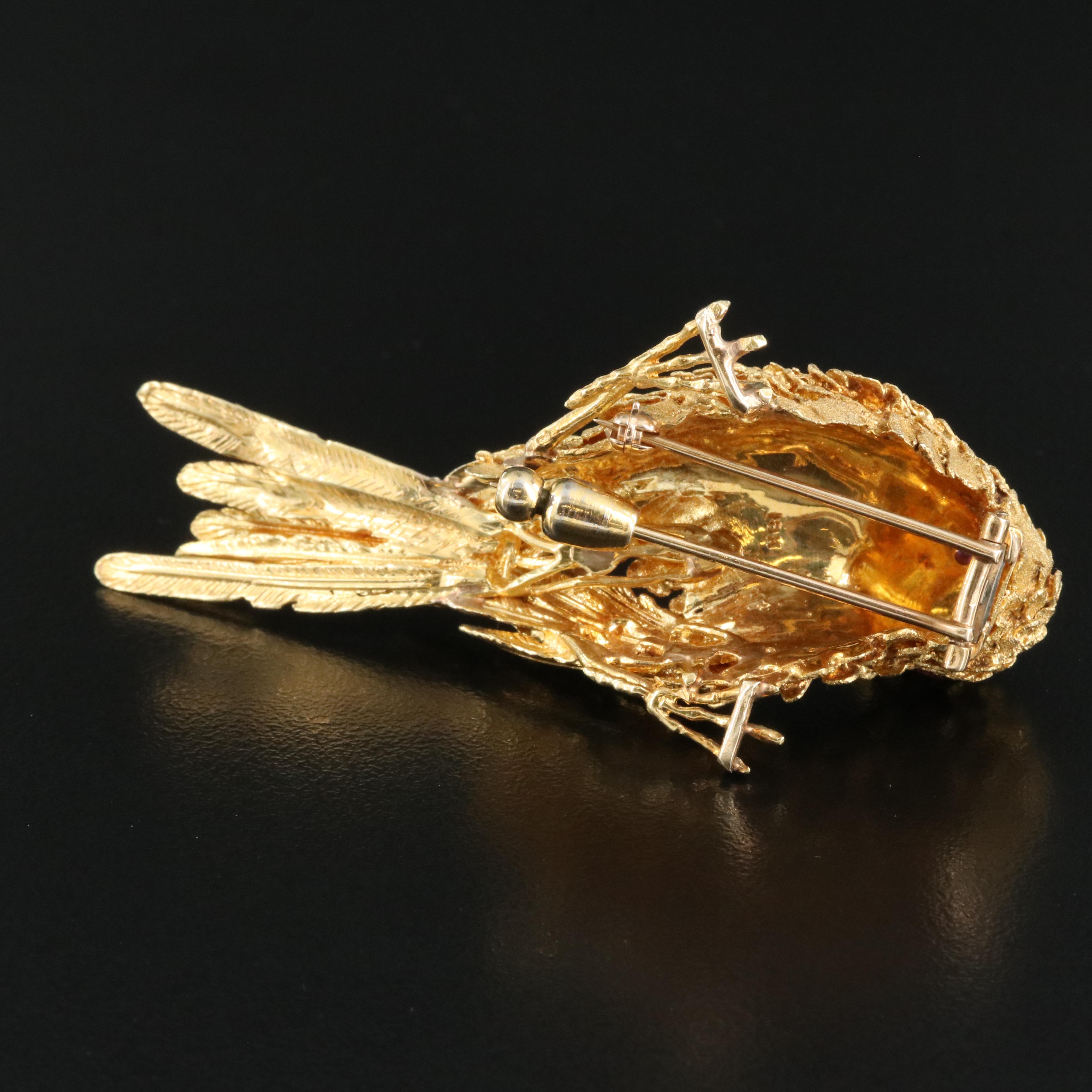 Vintage 18K Ruby Bird Brooch