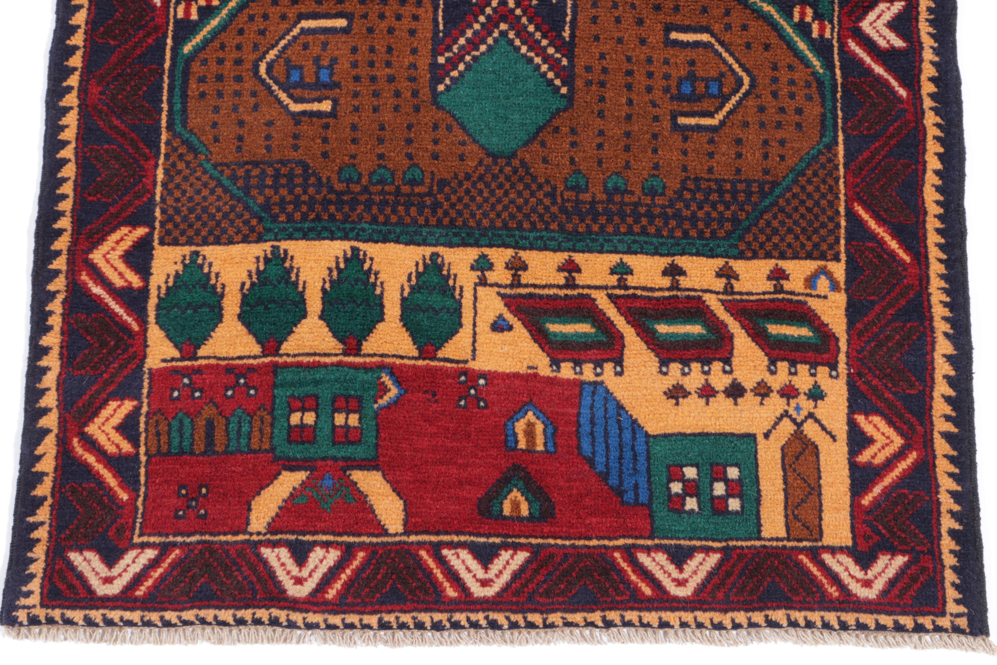 2'10 x 4'7 Hand-Knotted Afghan Pictorial Accent Rug