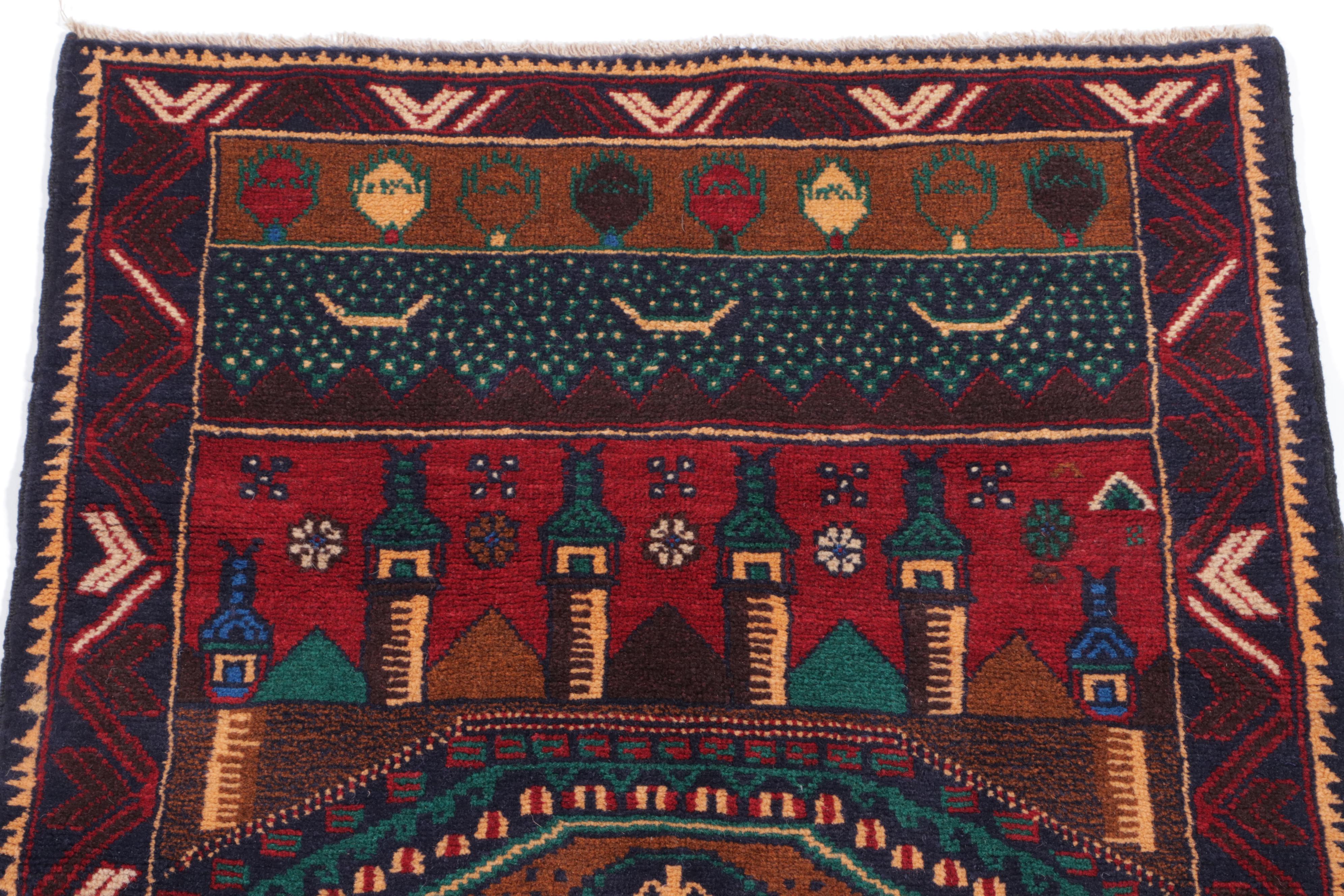 2'10 x 4'7 Hand-Knotted Afghan Pictorial Accent Rug