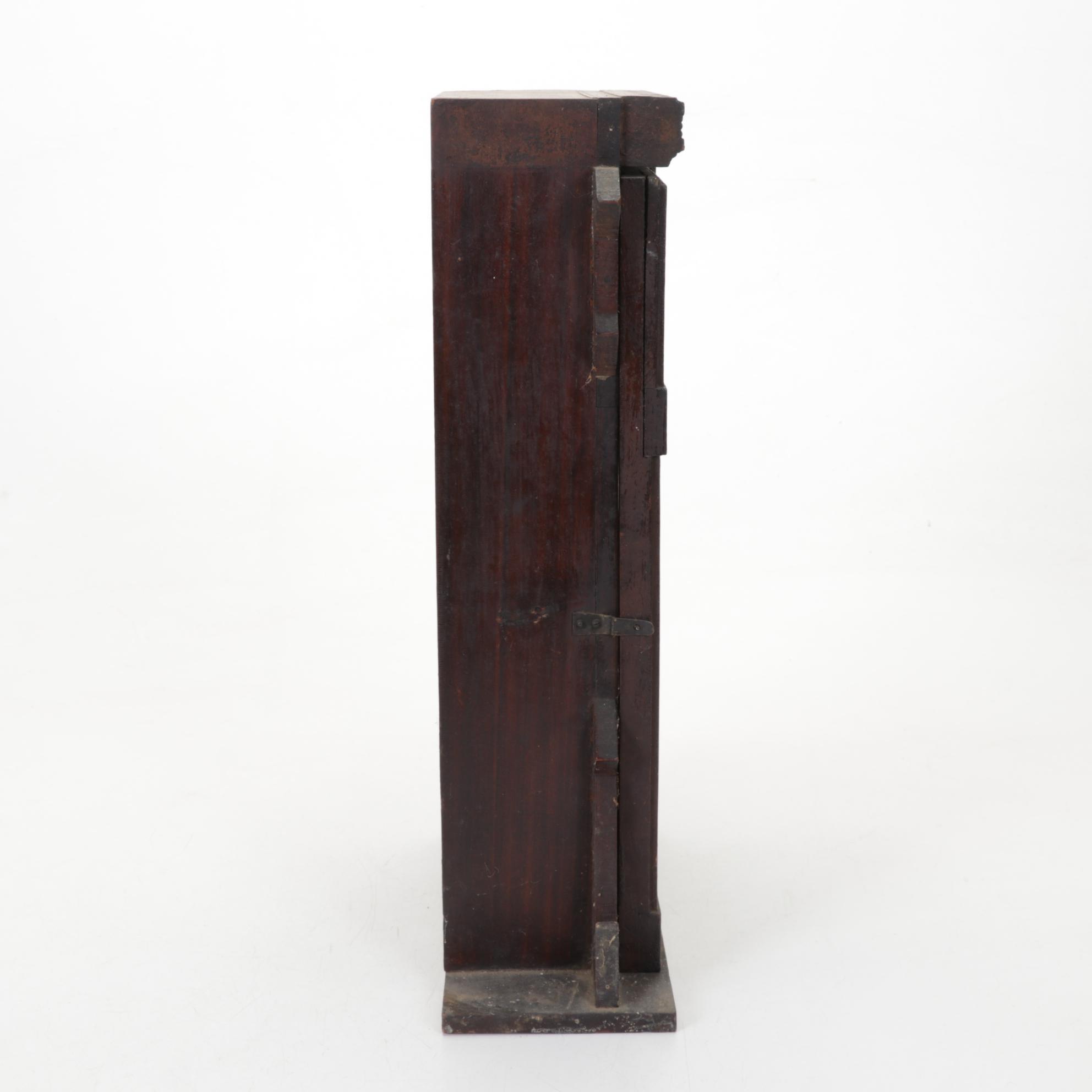 Wm. L. Gilbert Clock, Six-Panel Bent Slag Glass and Spelter Lamp, Oval Painting