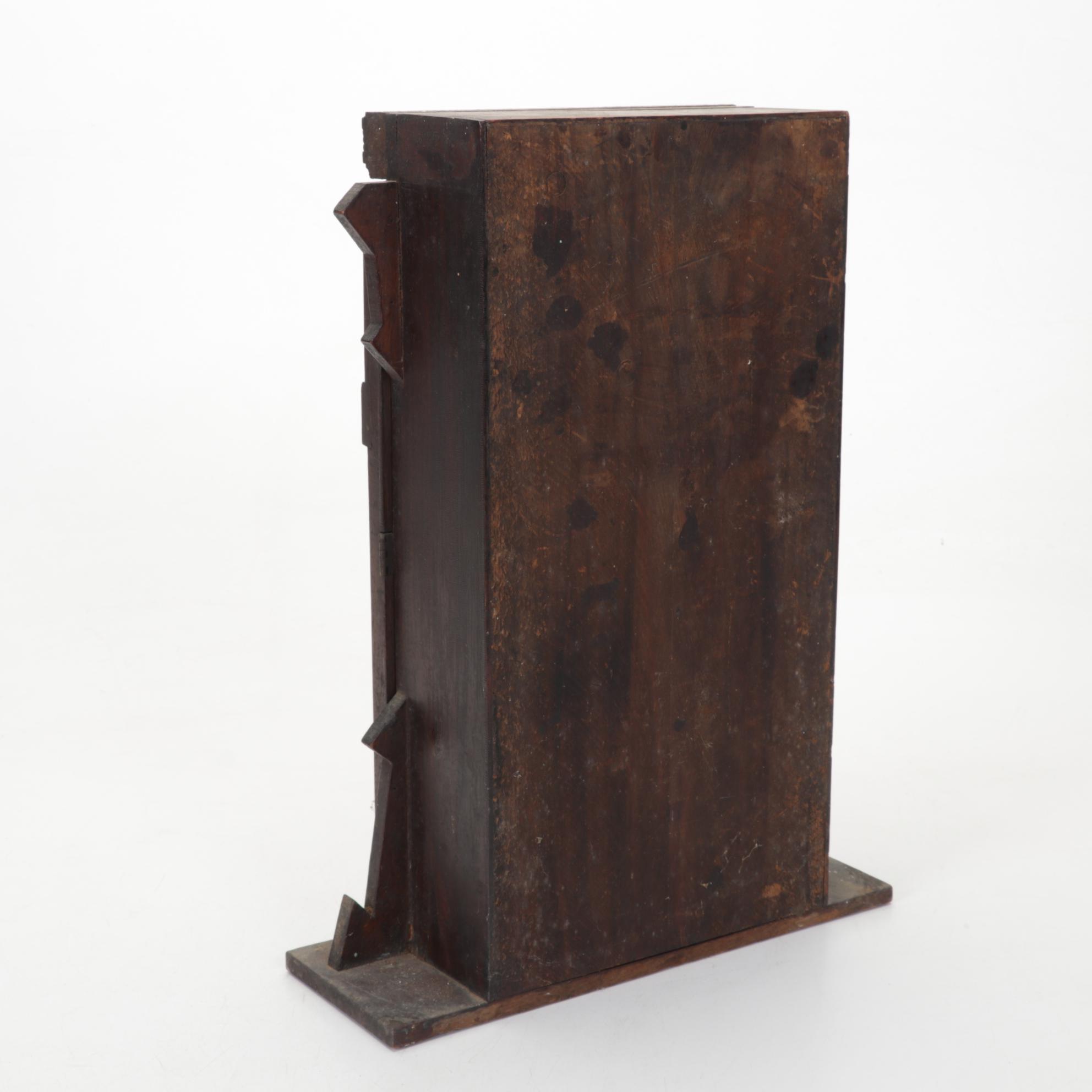 Wm. L. Gilbert Clock, Six-Panel Bent Slag Glass and Spelter Lamp, Oval Painting