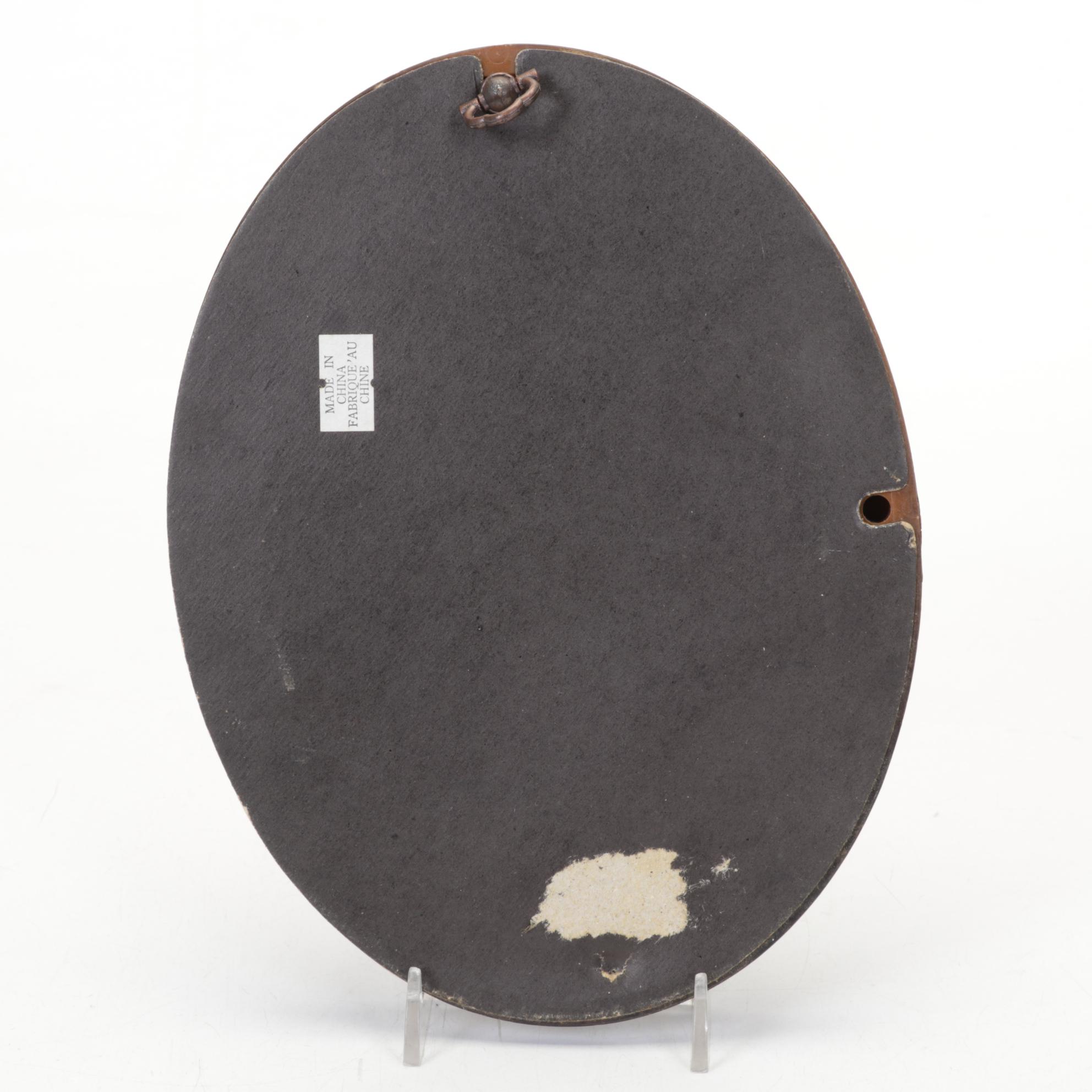 Wm. L. Gilbert Clock, Six-Panel Bent Slag Glass and Spelter Lamp, Oval Painting