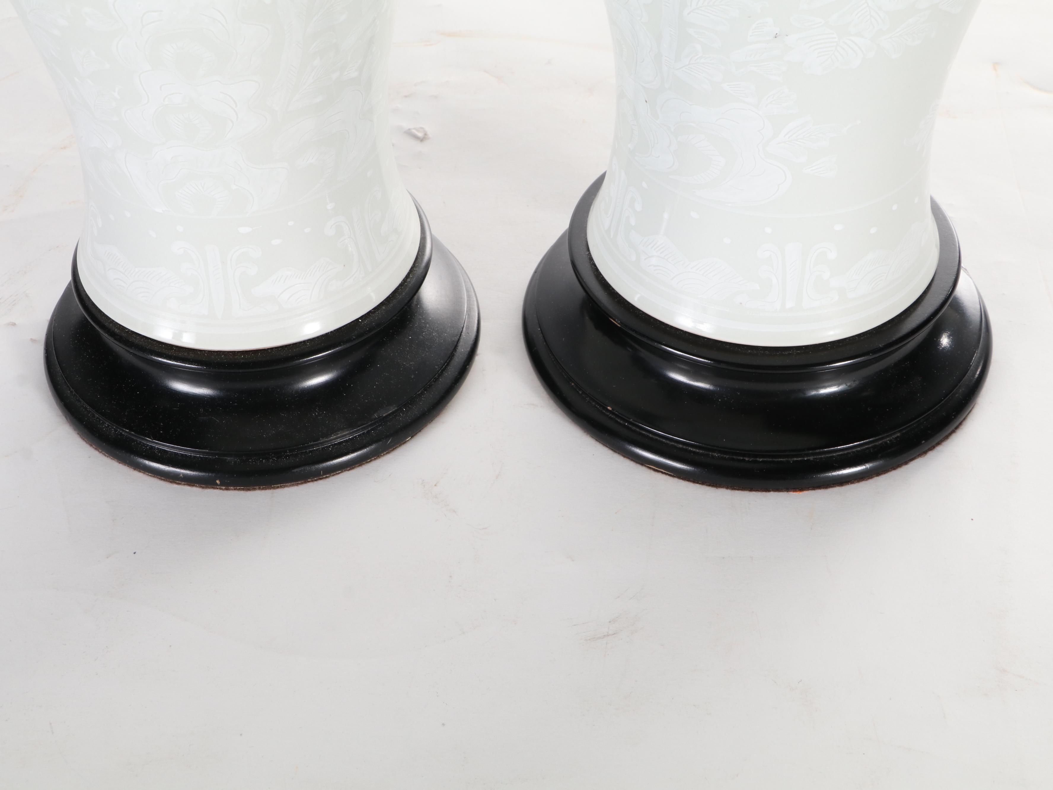 Chinese Blanc de Chine Porcelain Phoenix Tail Vase Lamps