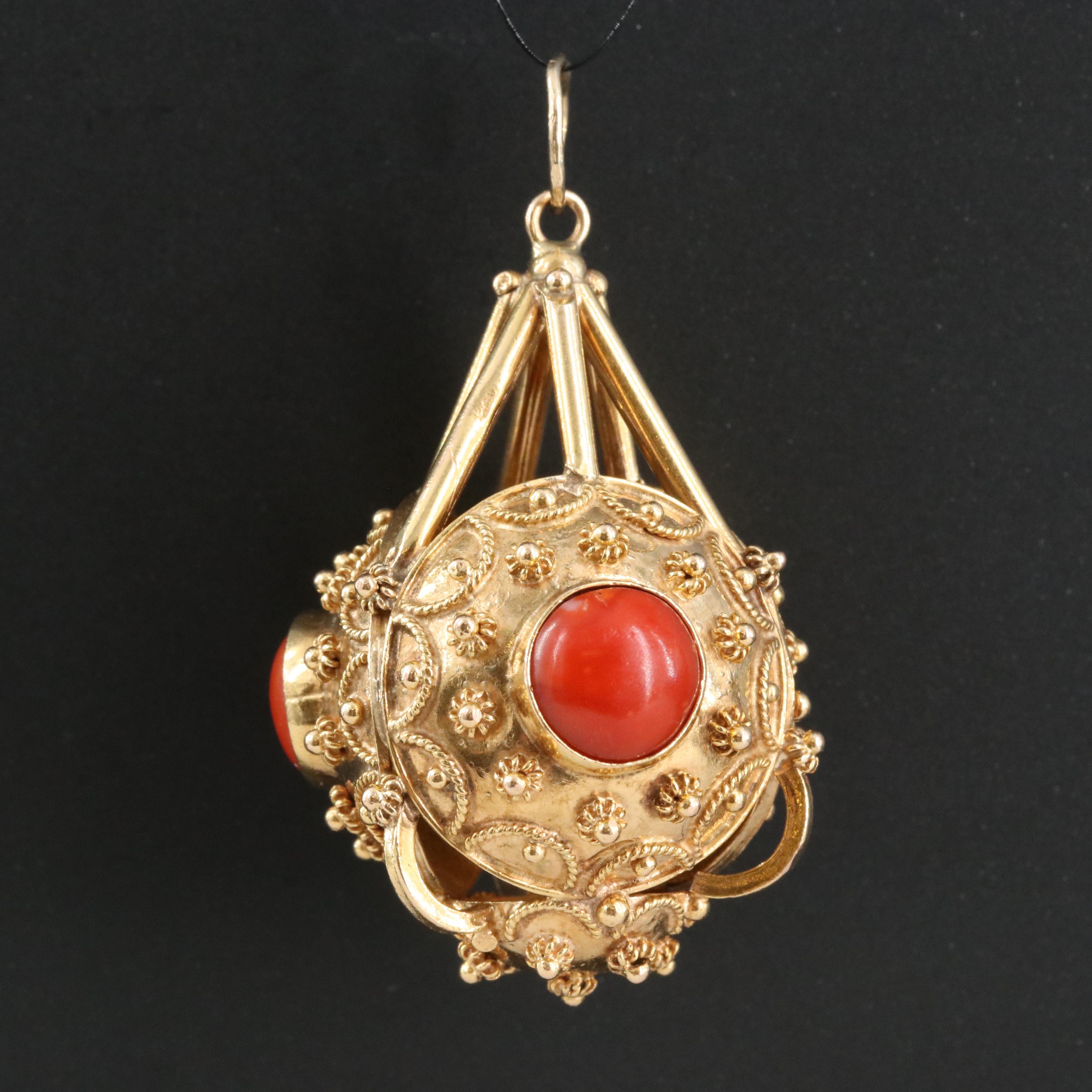 14K Coral Cannetille Pendant