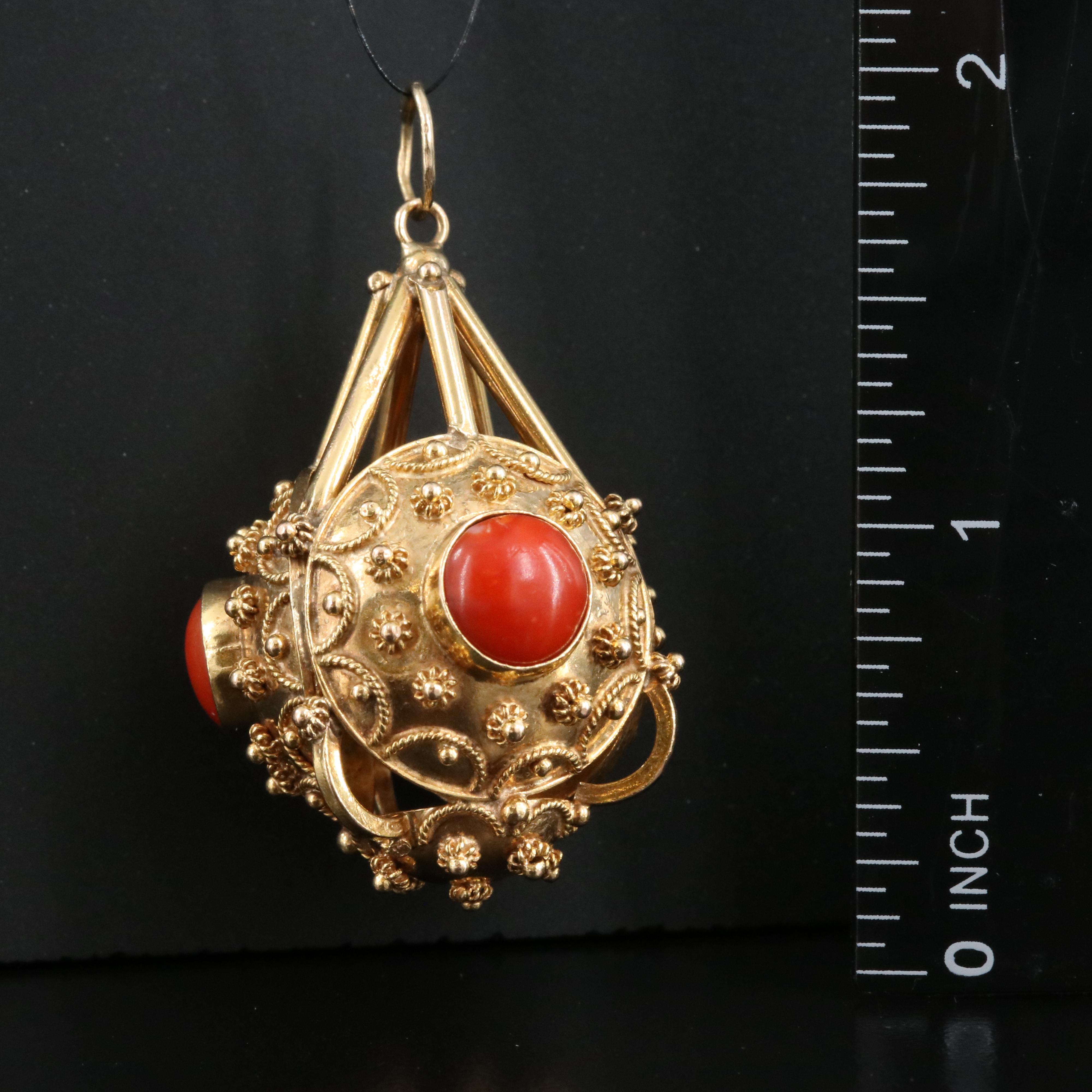 14K Coral Cannetille Pendant