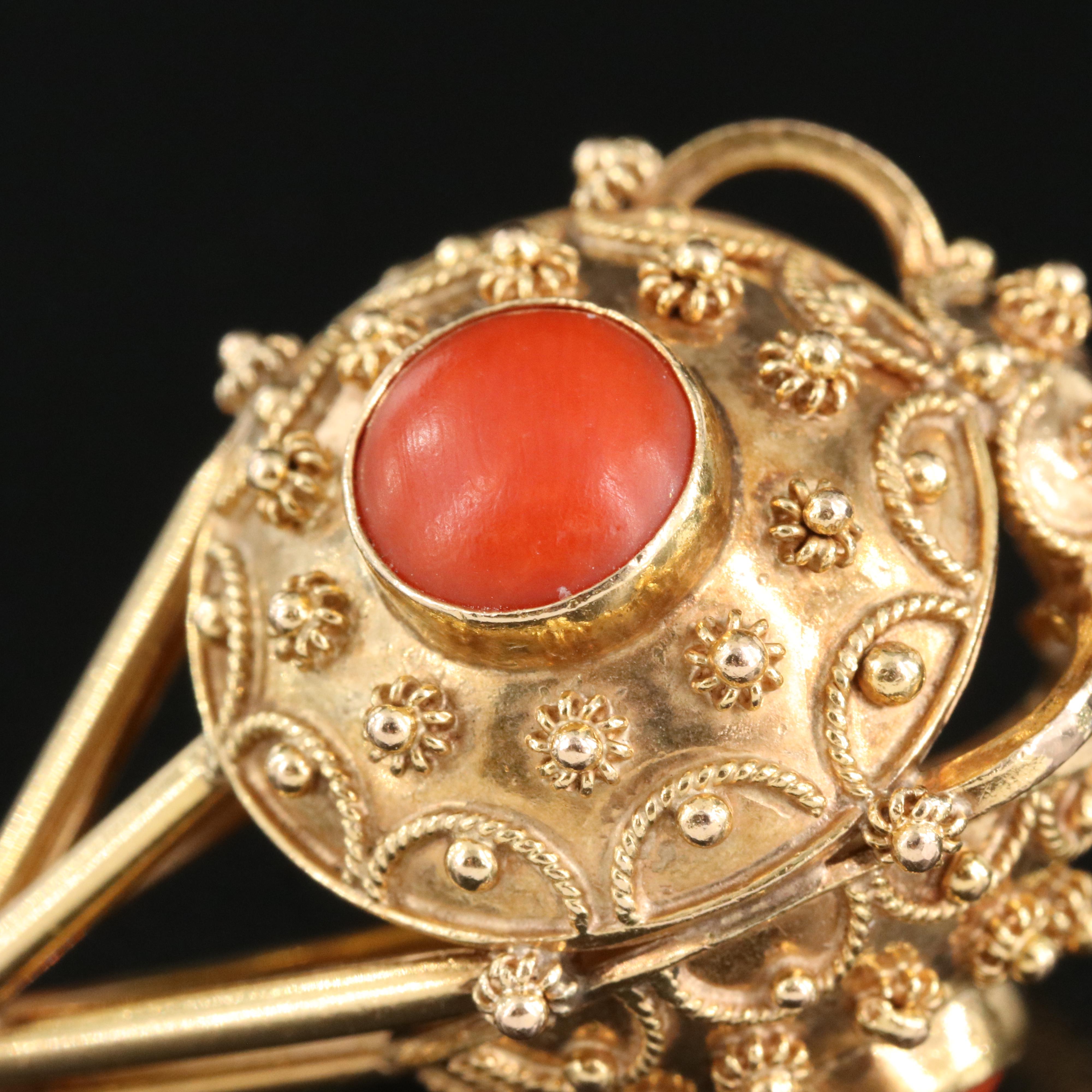 14K Coral Cannetille Pendant