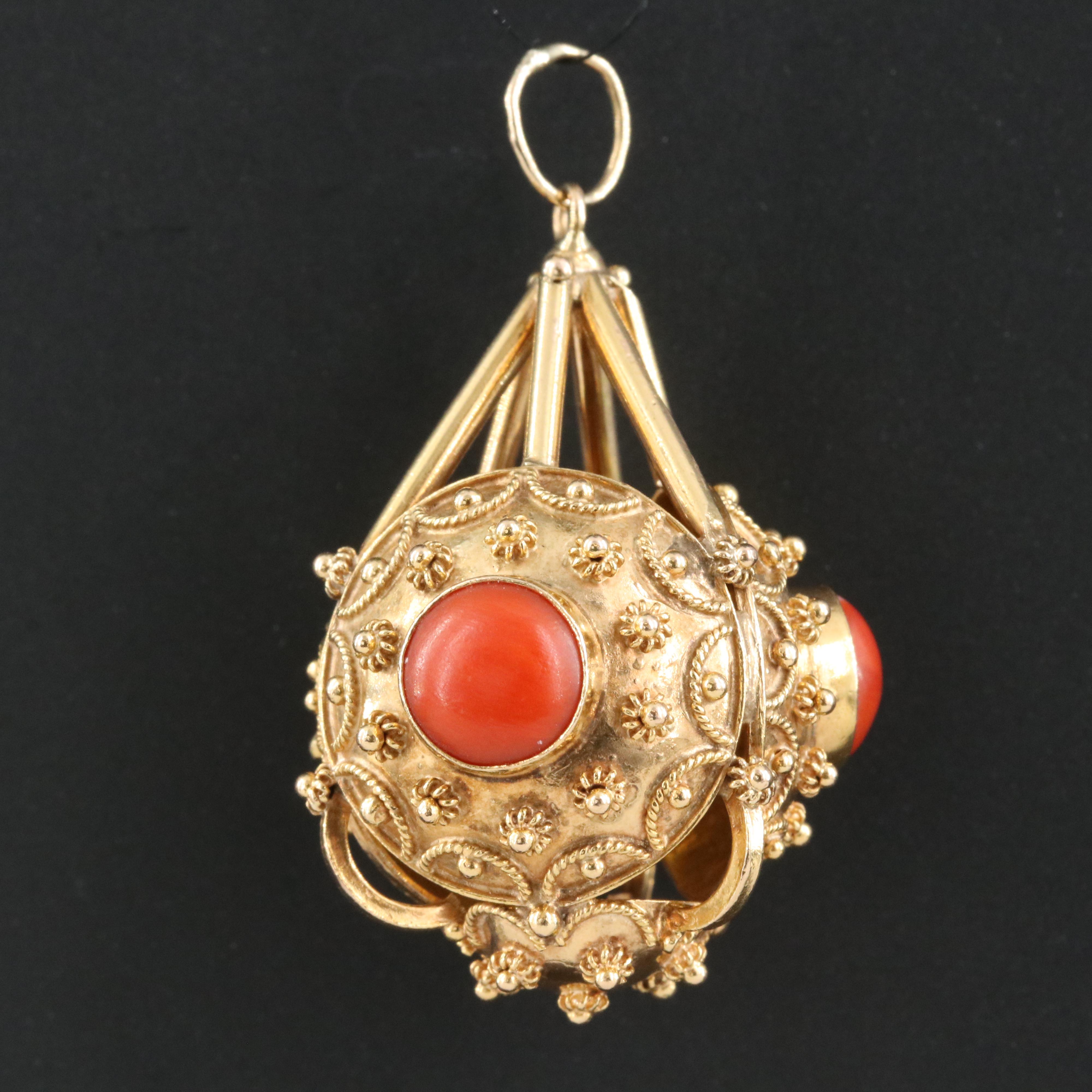 14K Coral Cannetille Pendant