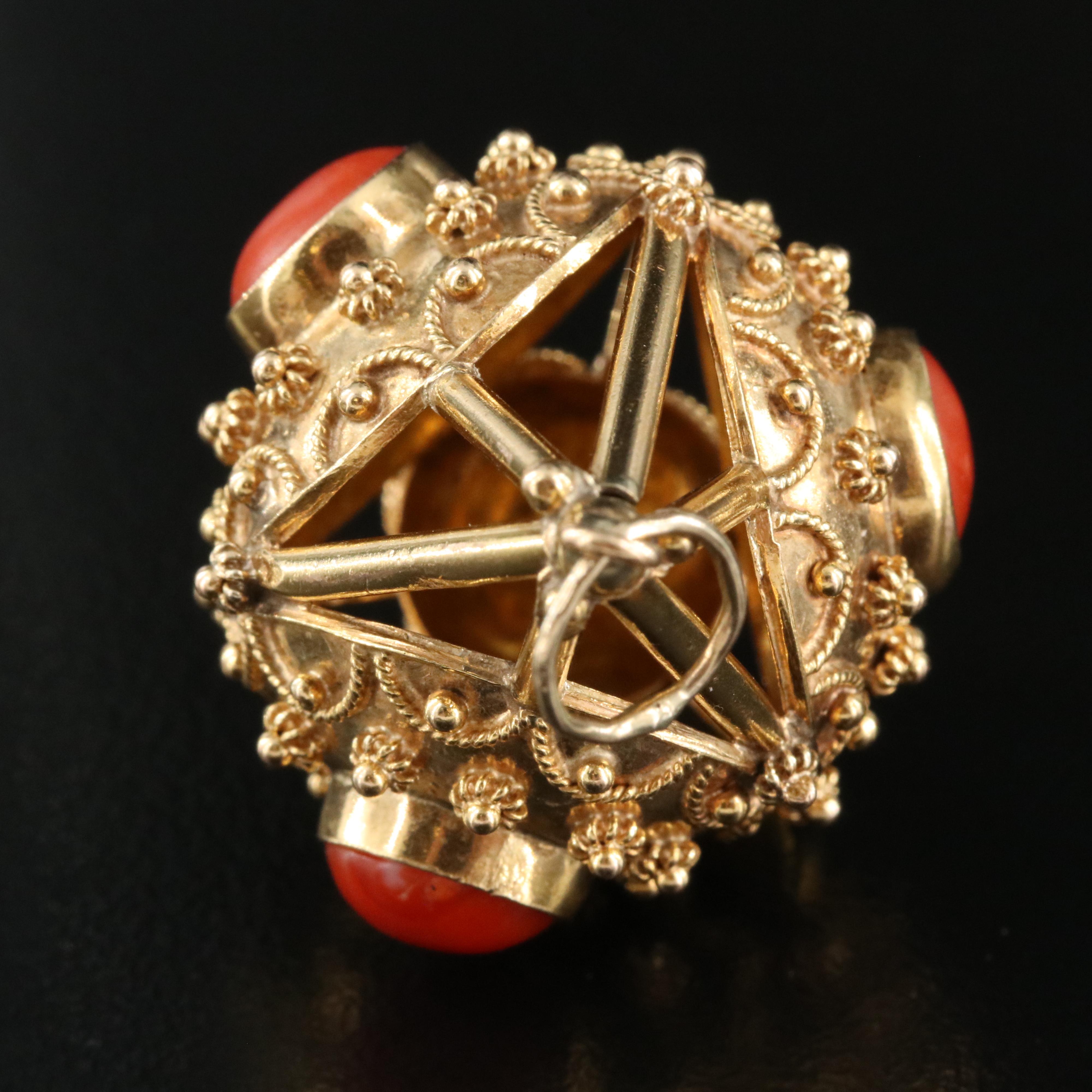 14K Coral Cannetille Pendant