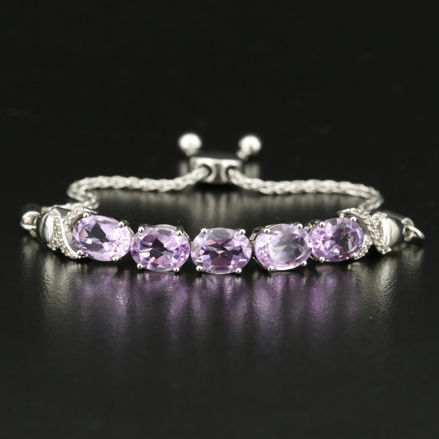 Sterling Amethyst and Topaz Bolo Bracelet