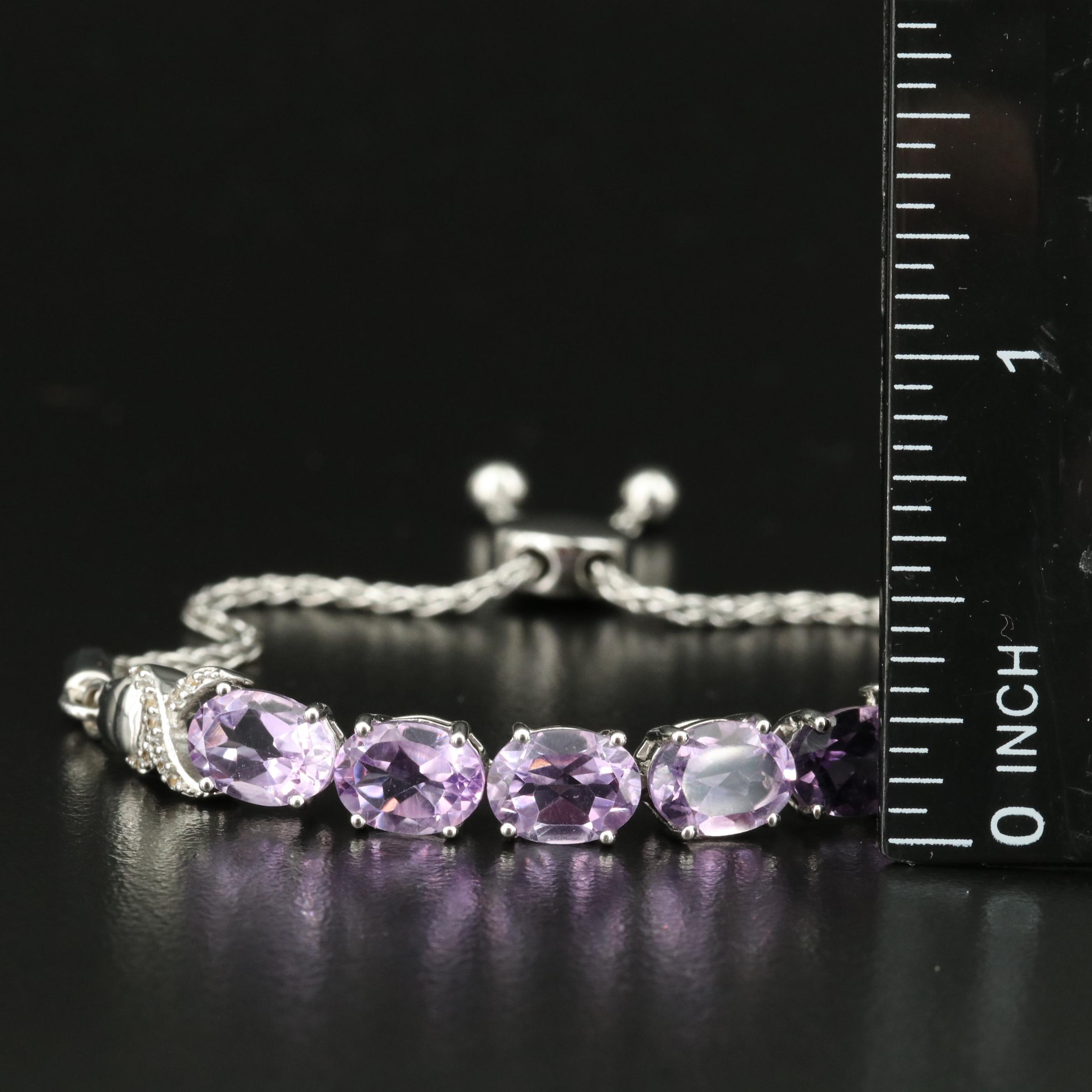 Sterling Amethyst and Topaz Bolo Bracelet