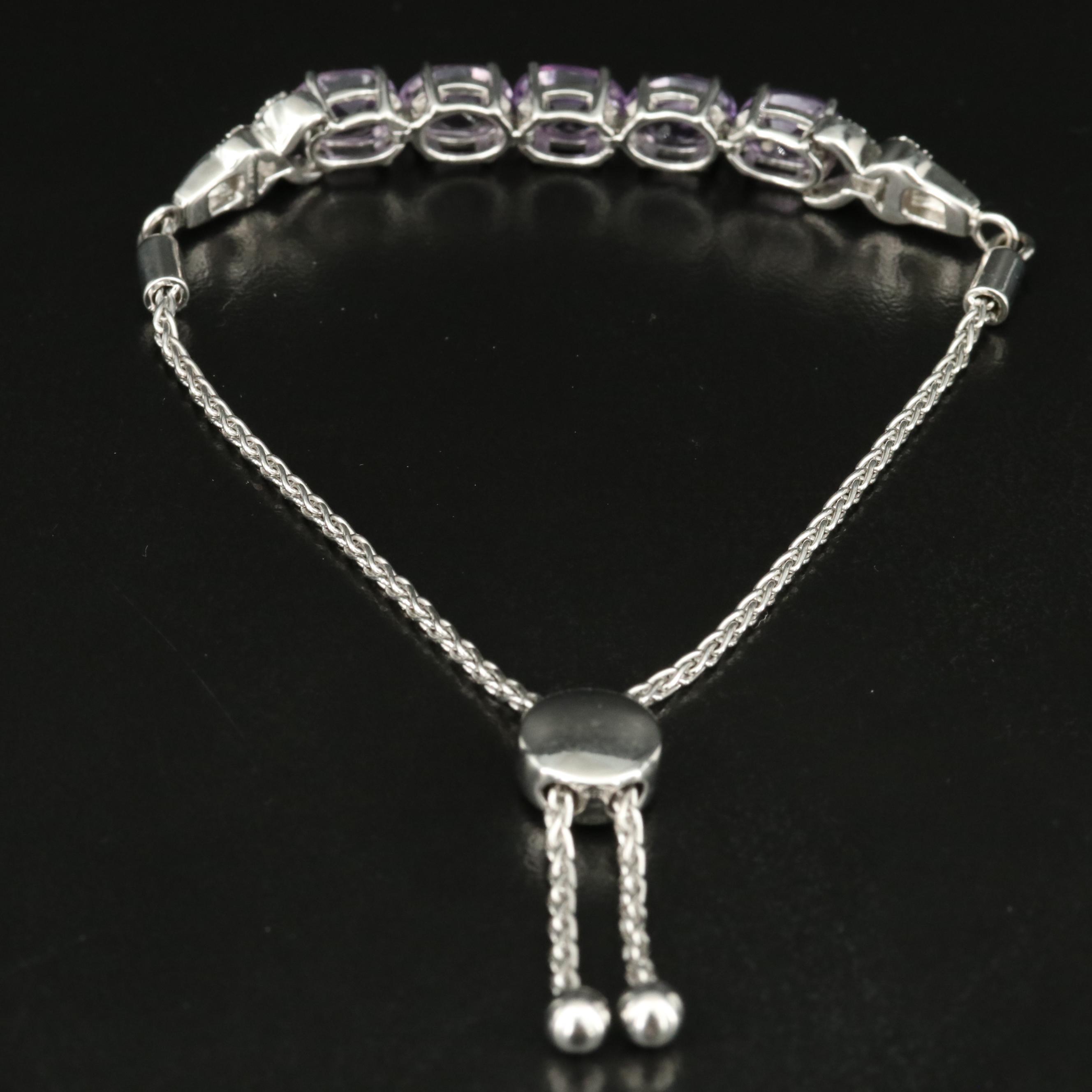 Sterling Amethyst and Topaz Bolo Bracelet