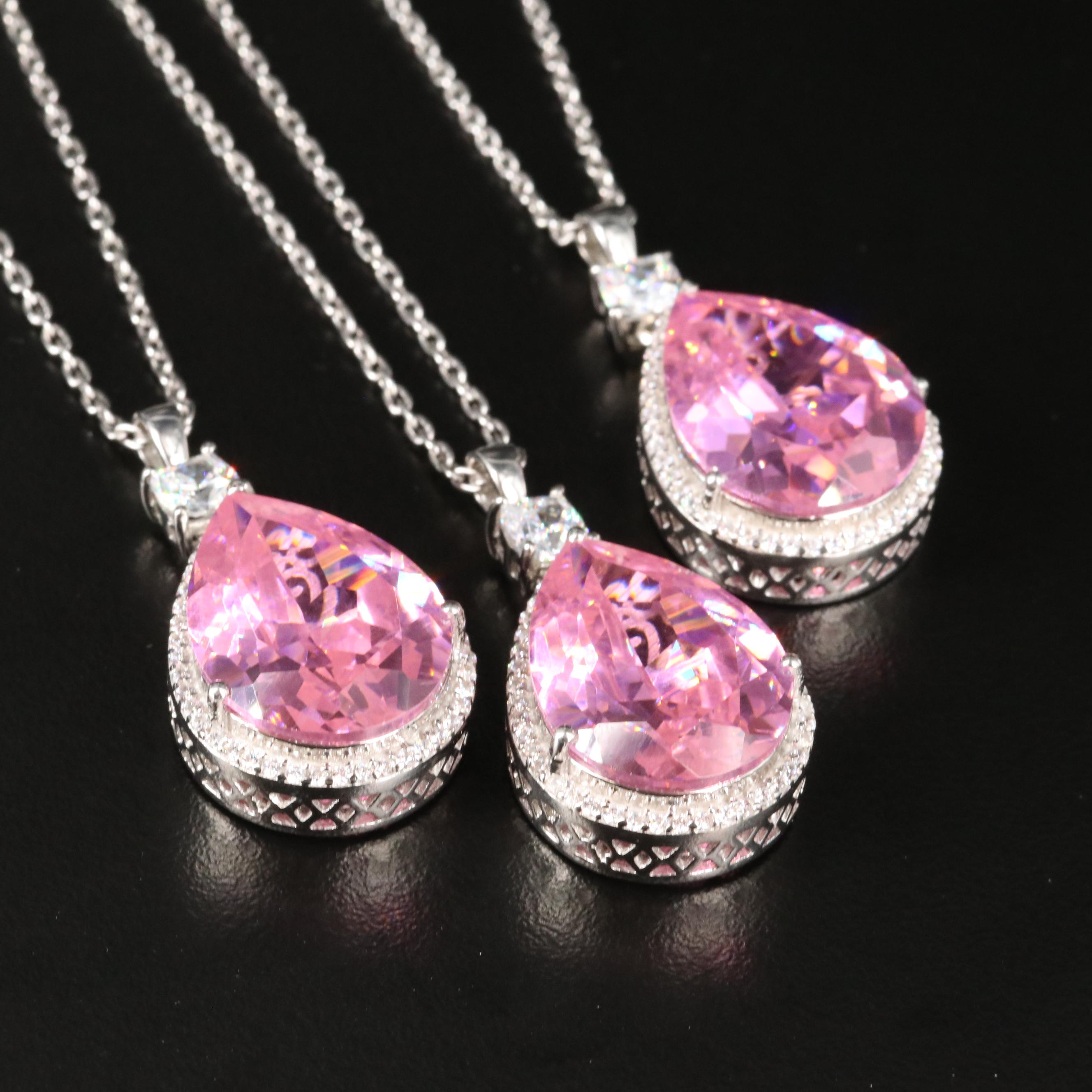 Sterling Cubic Zirconia Teardrop Pendant Necklaces