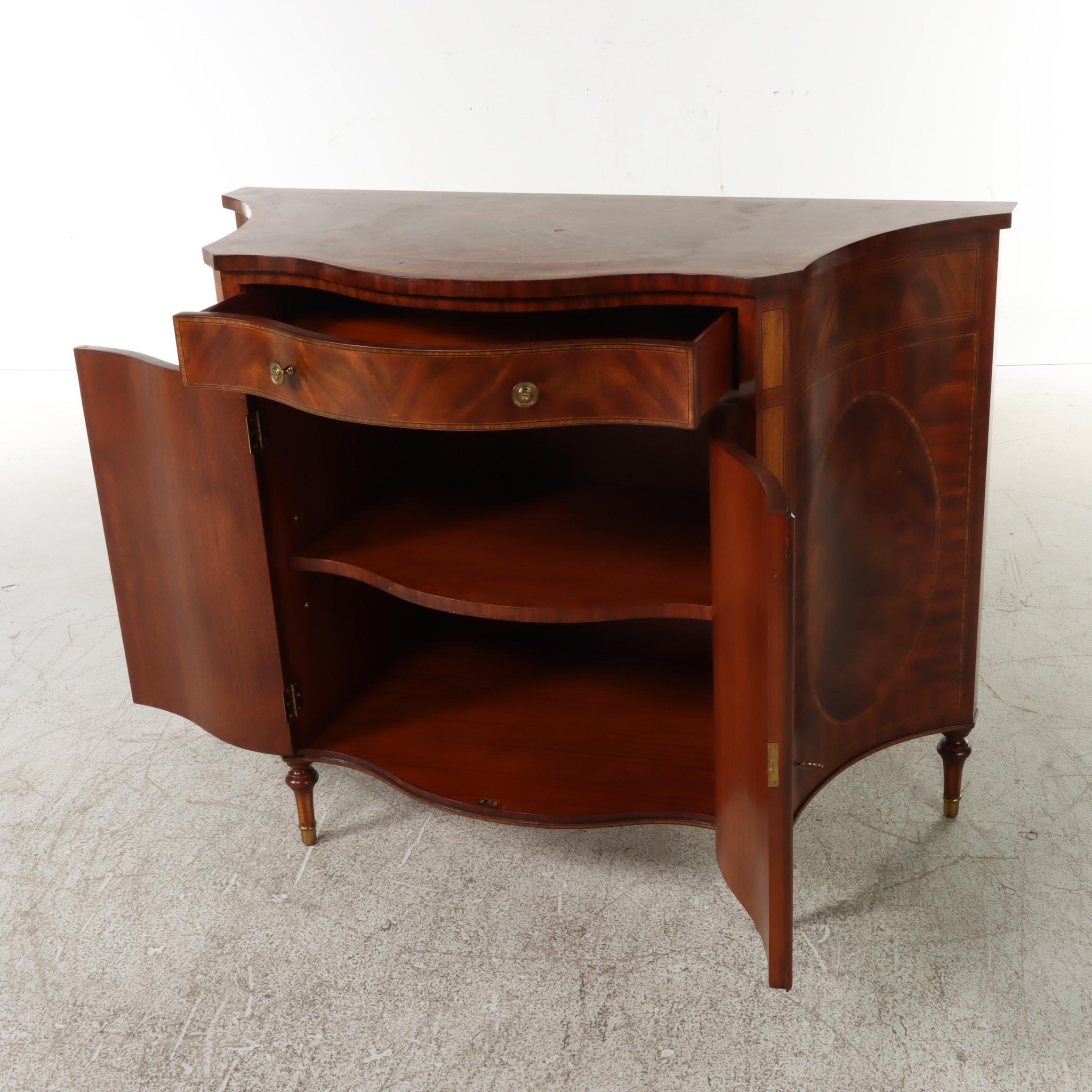 Maitland-Smith George III Style Mahogany and Crossbanded Serpentine Side Cabinet