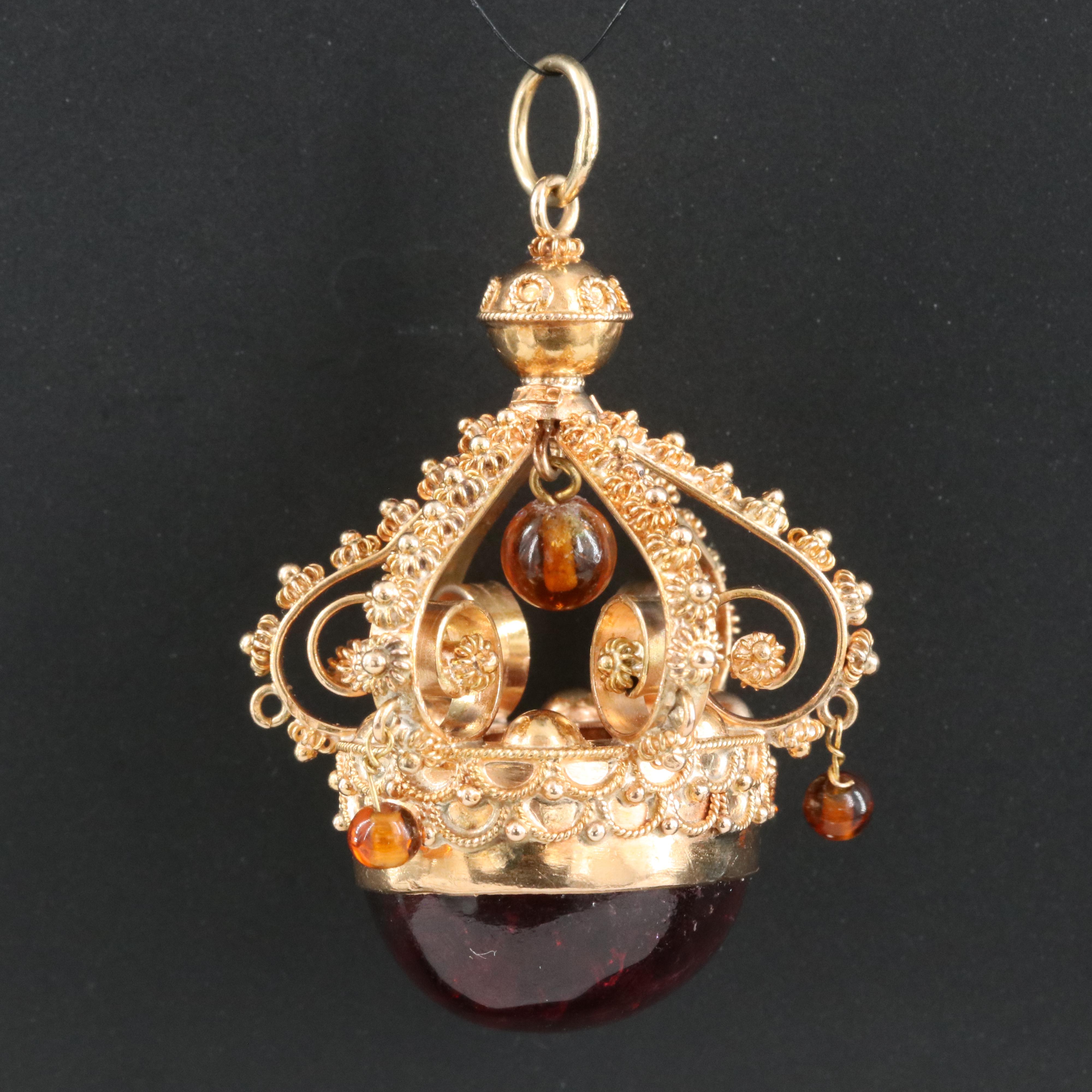 Italian 18K 43.72 CT Tourmaline and Citrine Cannetille Pendant