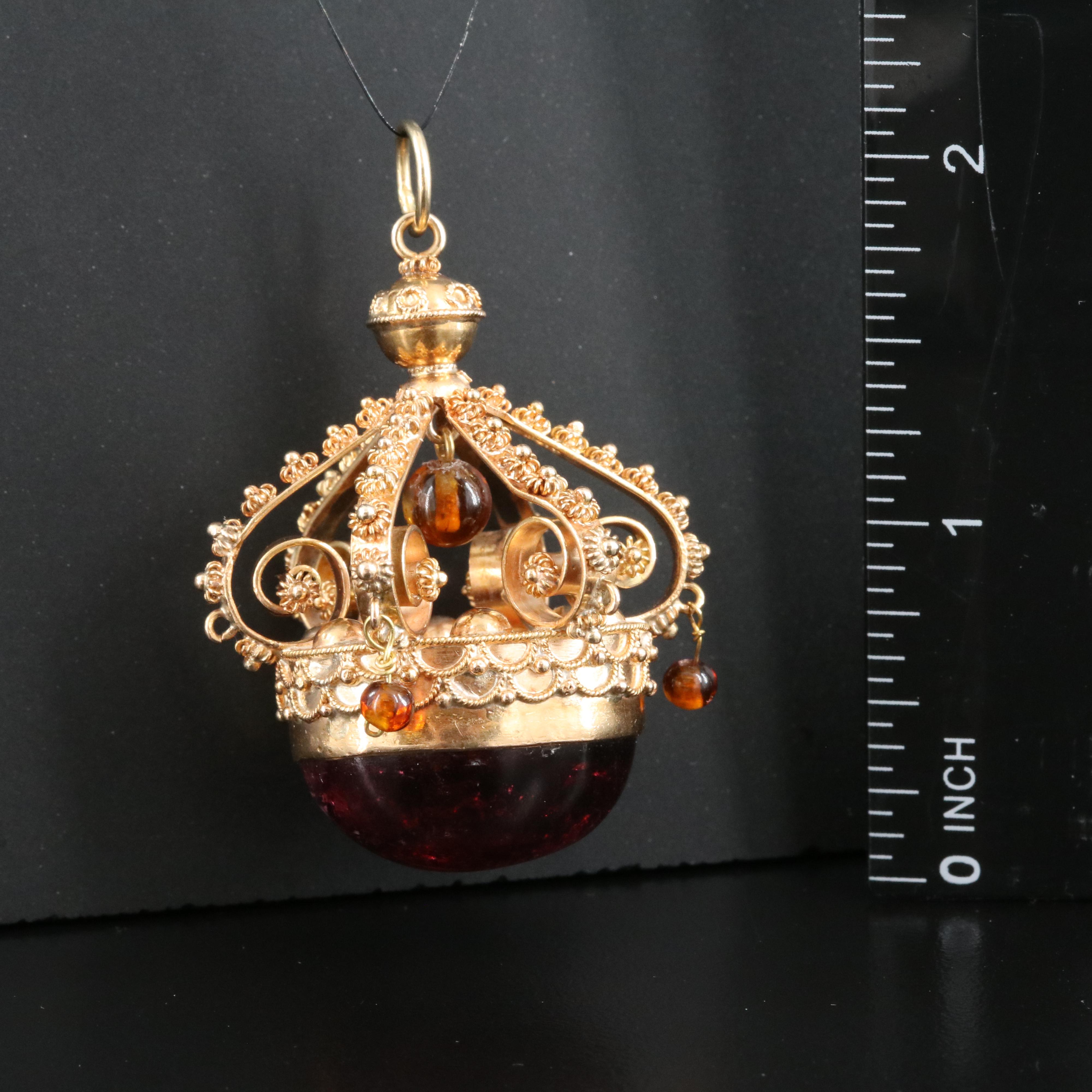 Italian 18K 43.72 CT Tourmaline and Citrine Cannetille Pendant
