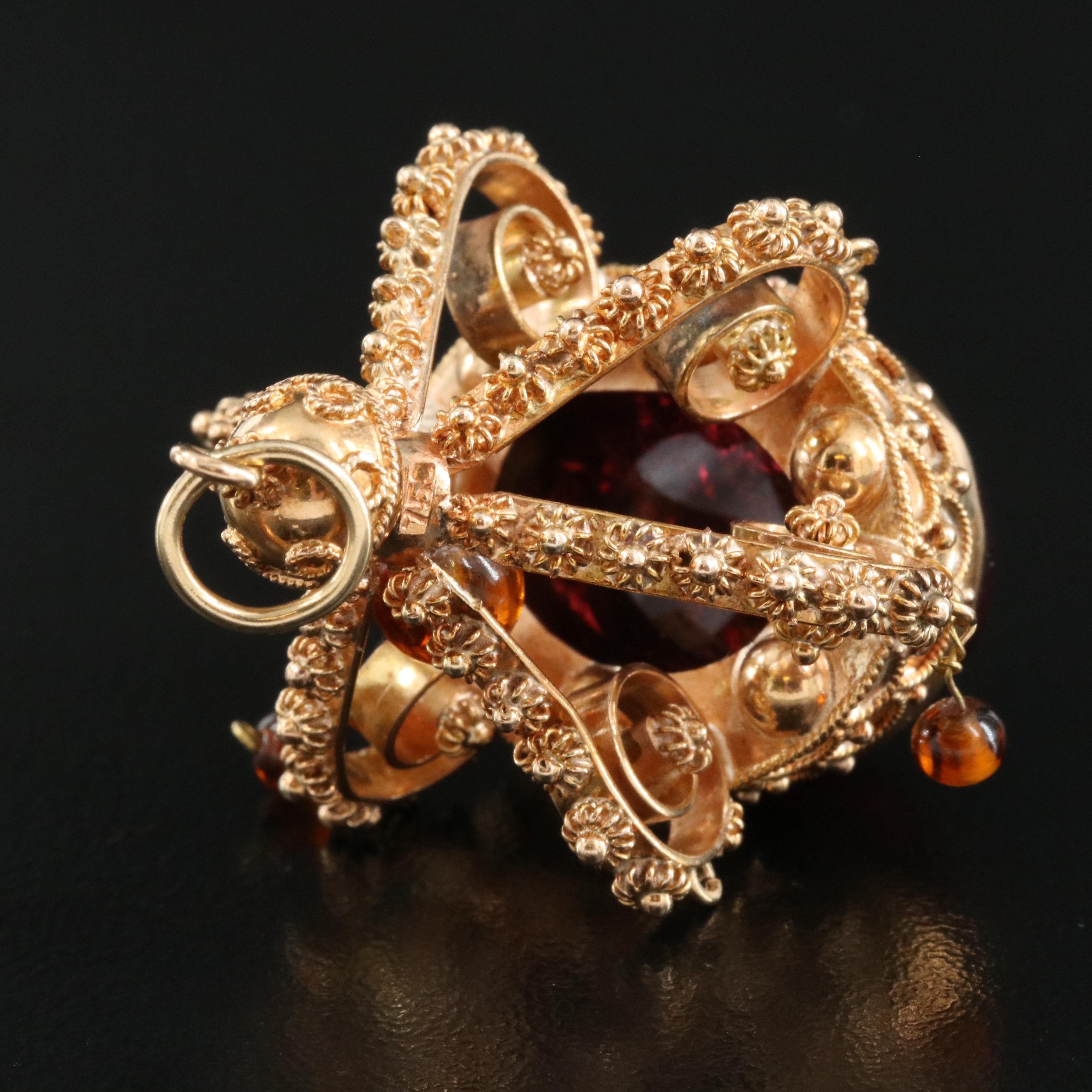 Italian 18K 43.72 CT Tourmaline and Citrine Cannetille Pendant