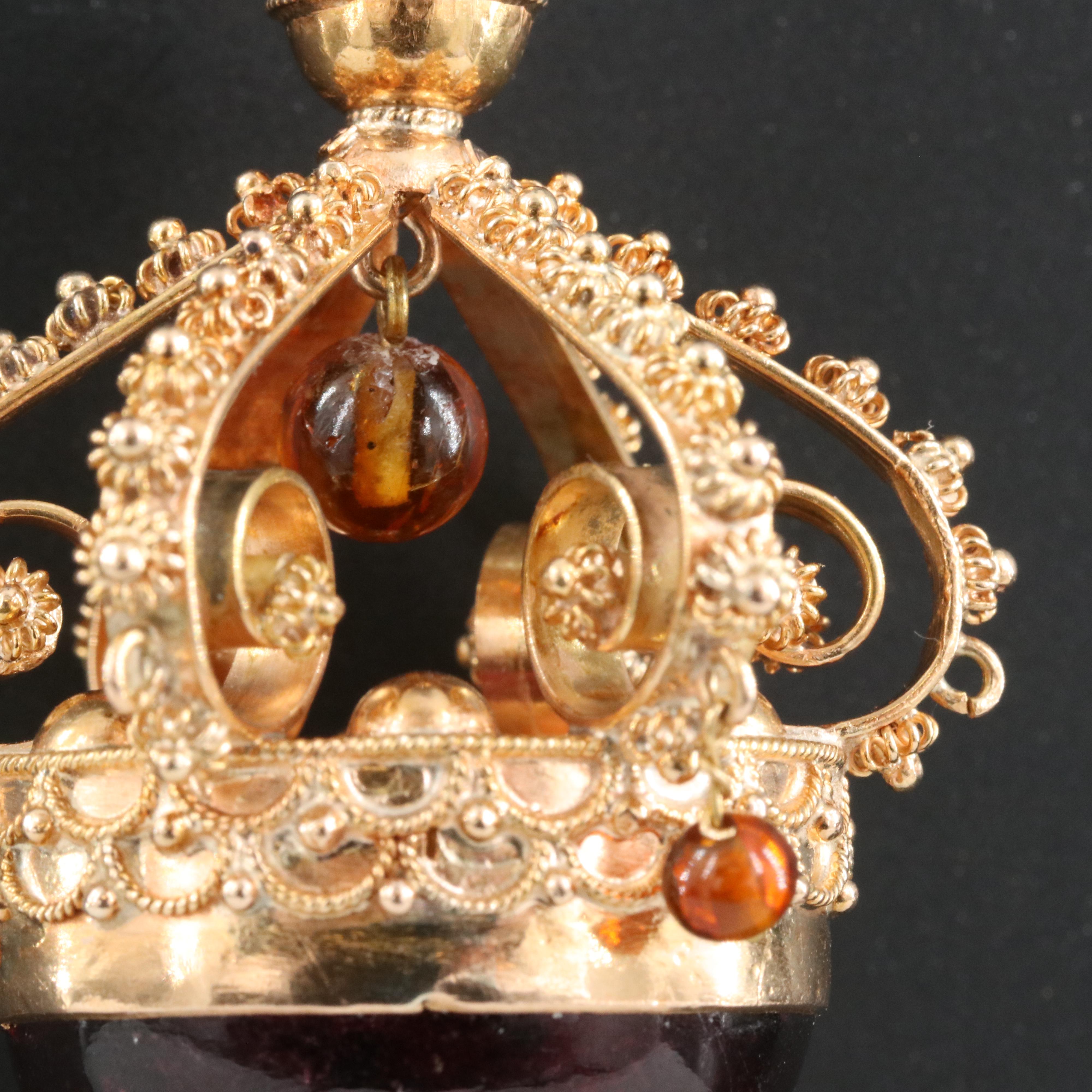 Italian 18K 43.72 CT Tourmaline and Citrine Cannetille Pendant