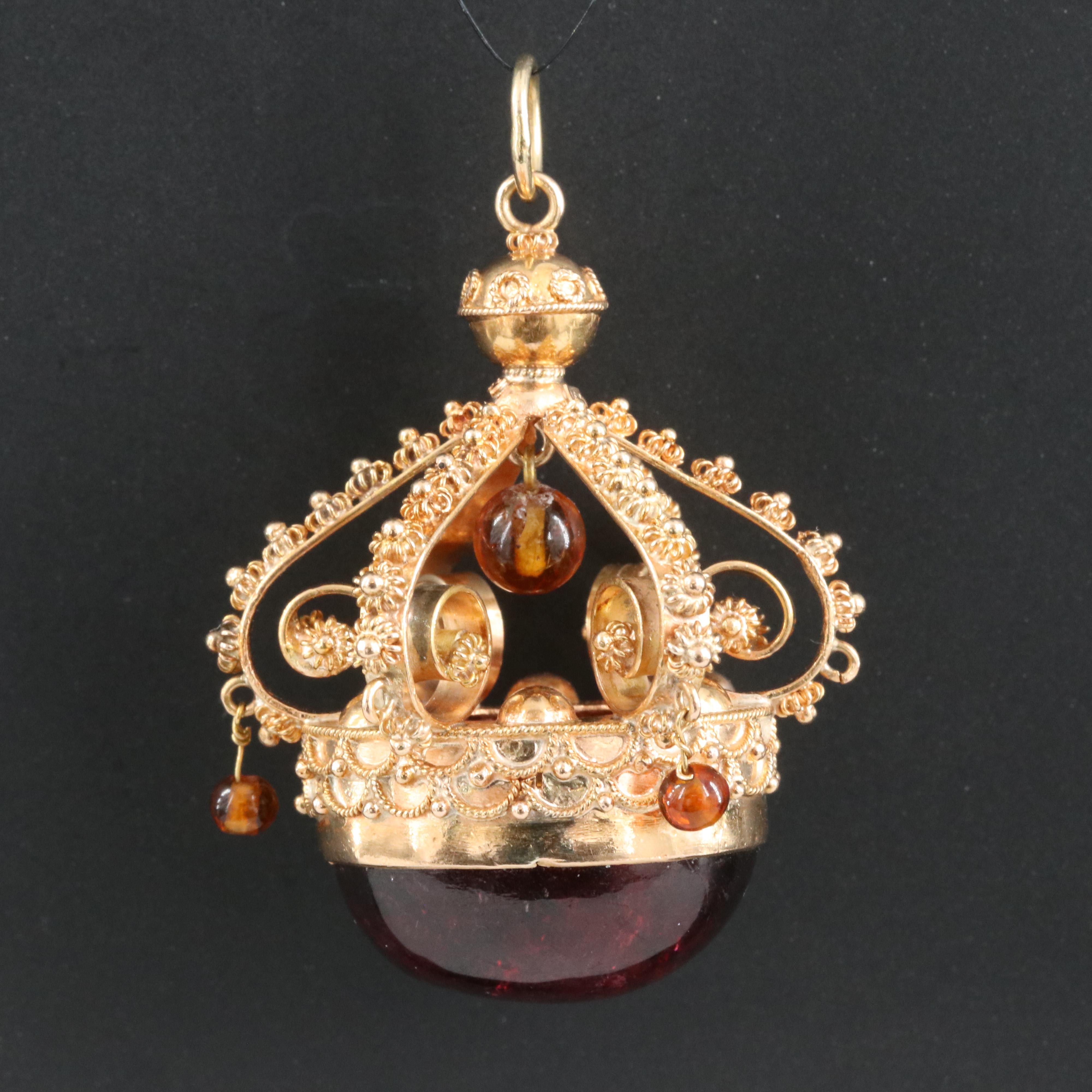 Italian 18K 43.72 CT Tourmaline and Citrine Cannetille Pendant