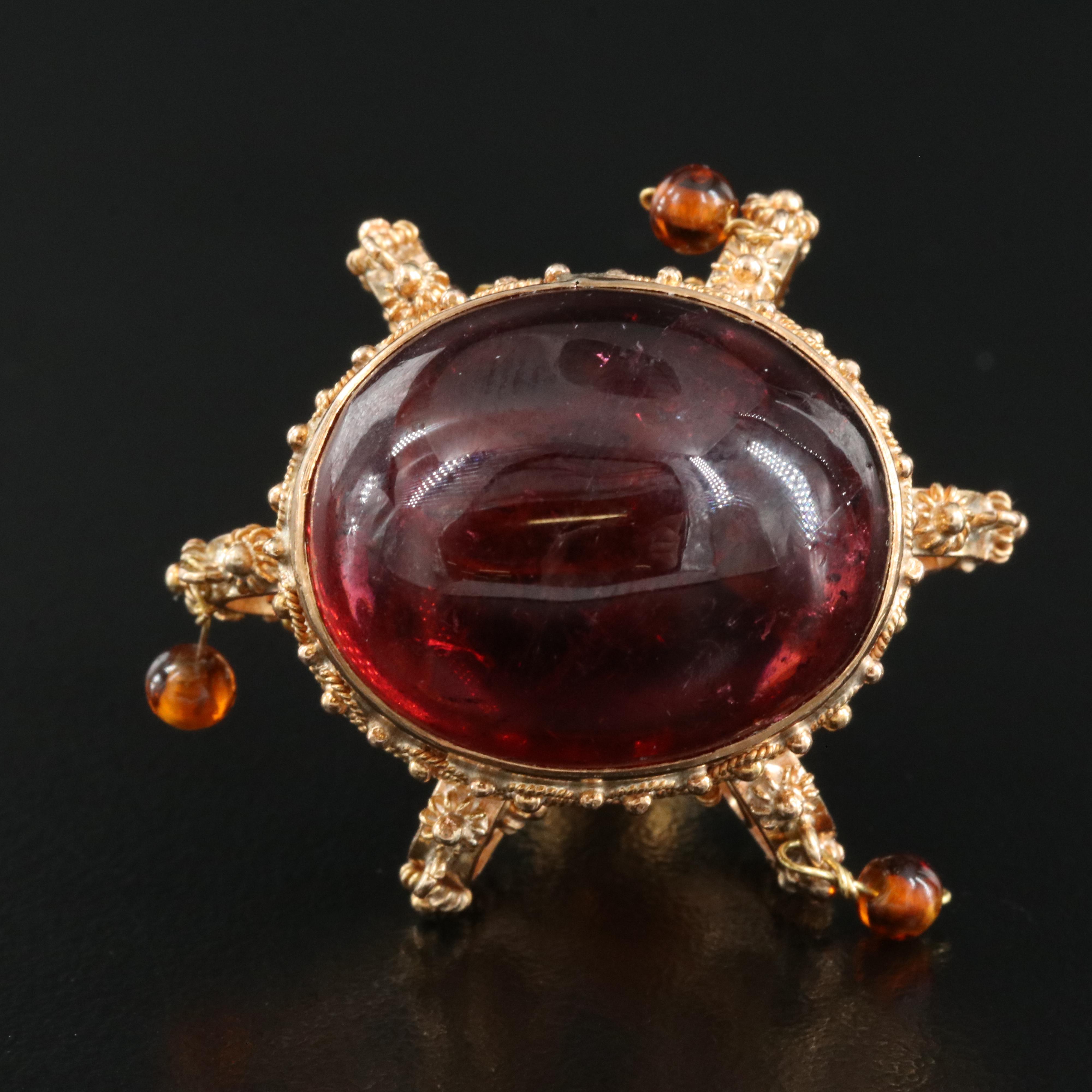 Italian 18K 43.72 CT Tourmaline and Citrine Cannetille Pendant