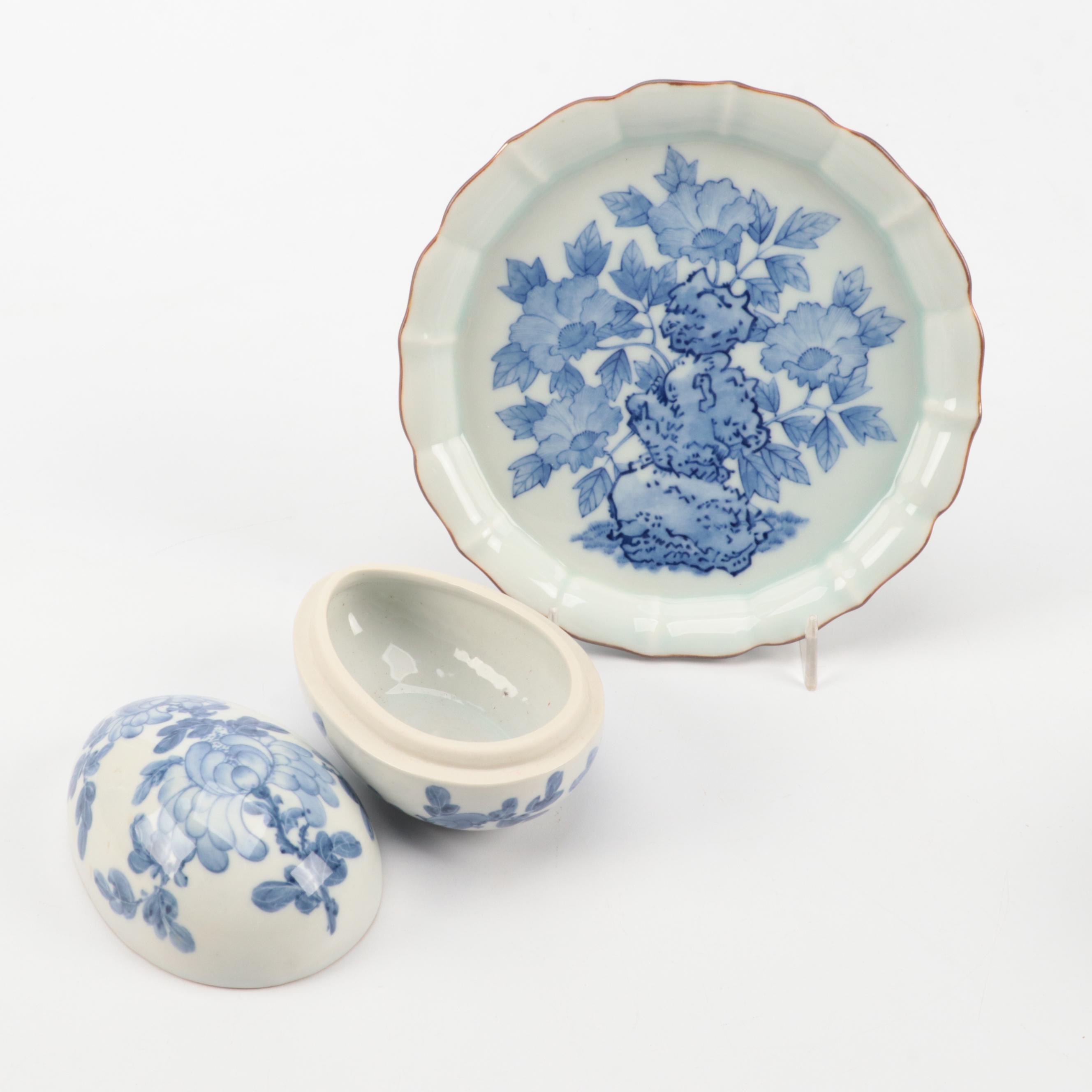 Chinese Blue and White Rice Grain Porcelain Dinner Bowls and Other Decor