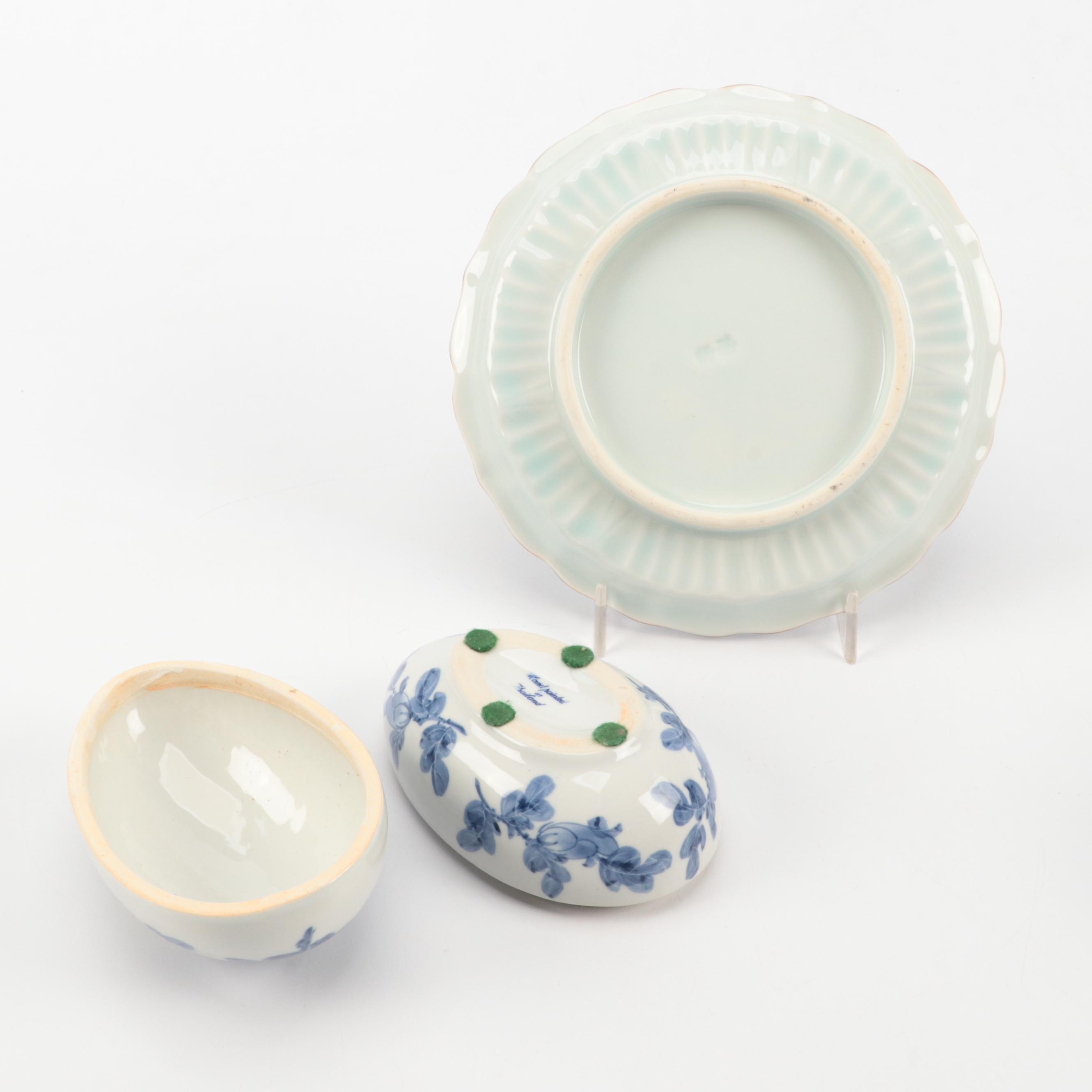 Chinese Blue and White Rice Grain Porcelain Dinner Bowls and Other Decor