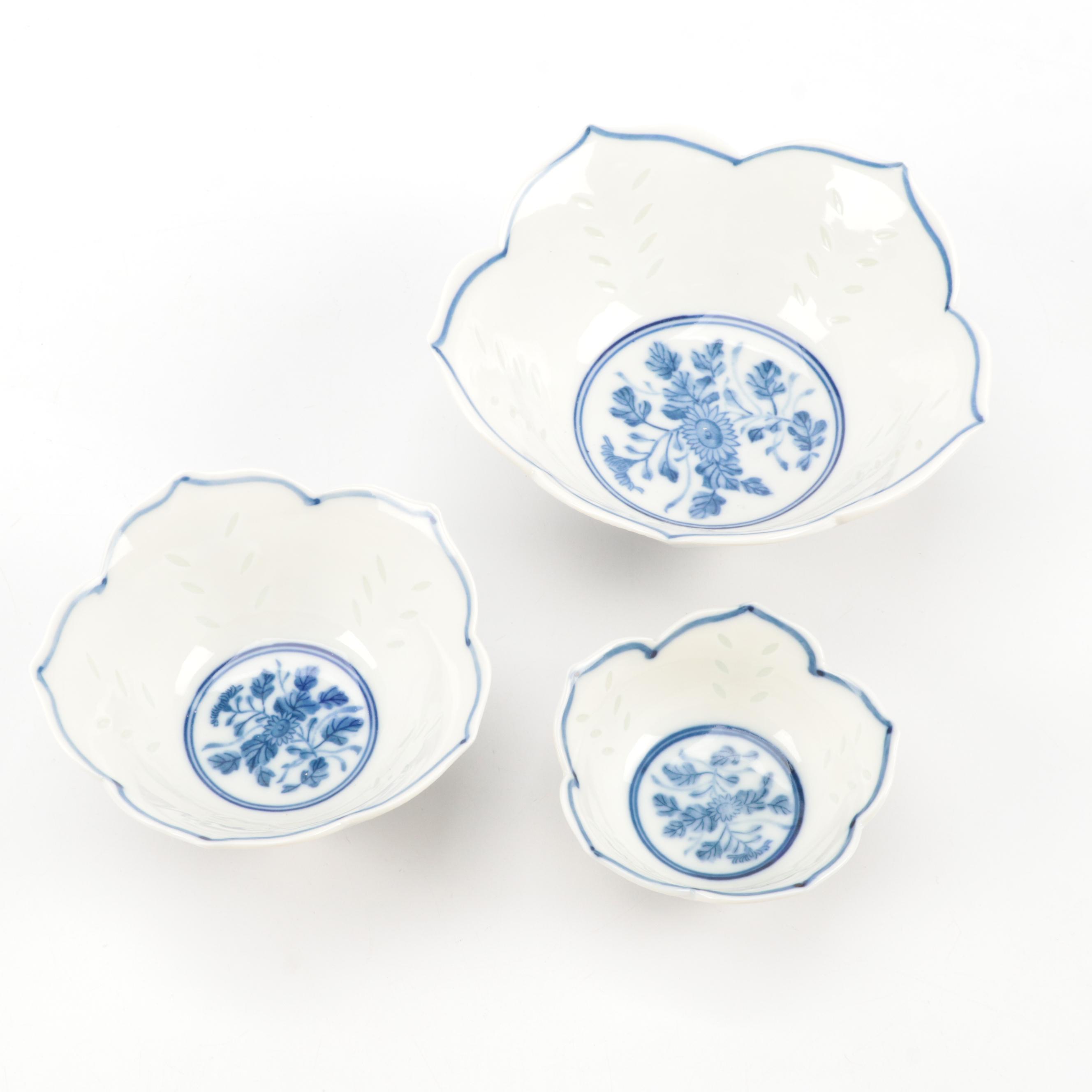 Chinese Blue and White Rice Grain Porcelain Dinner Bowls and Other Decor