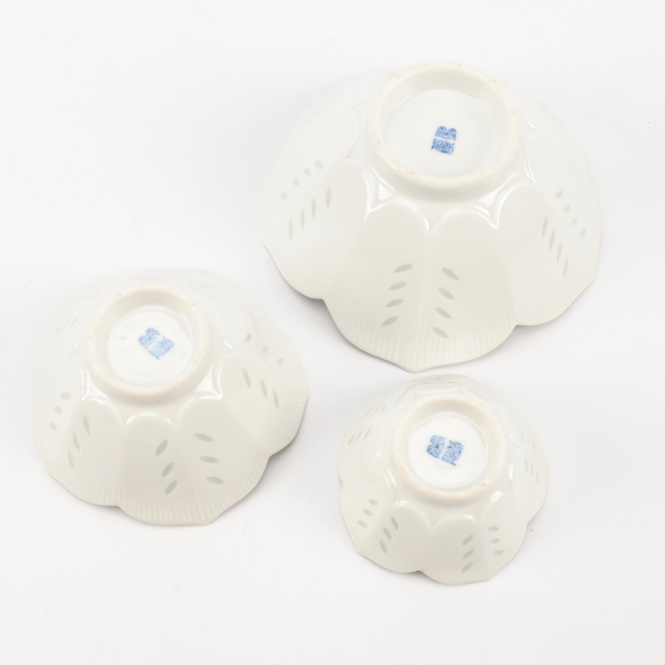 Chinese Blue and White Rice Grain Porcelain Dinner Bowls and Other Decor