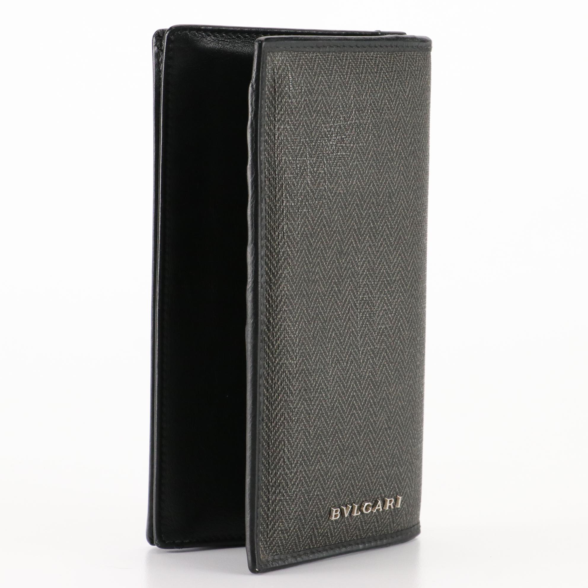 BVLGARI Weekend Long Wallet in Herringbone Coated Canvas and Leather