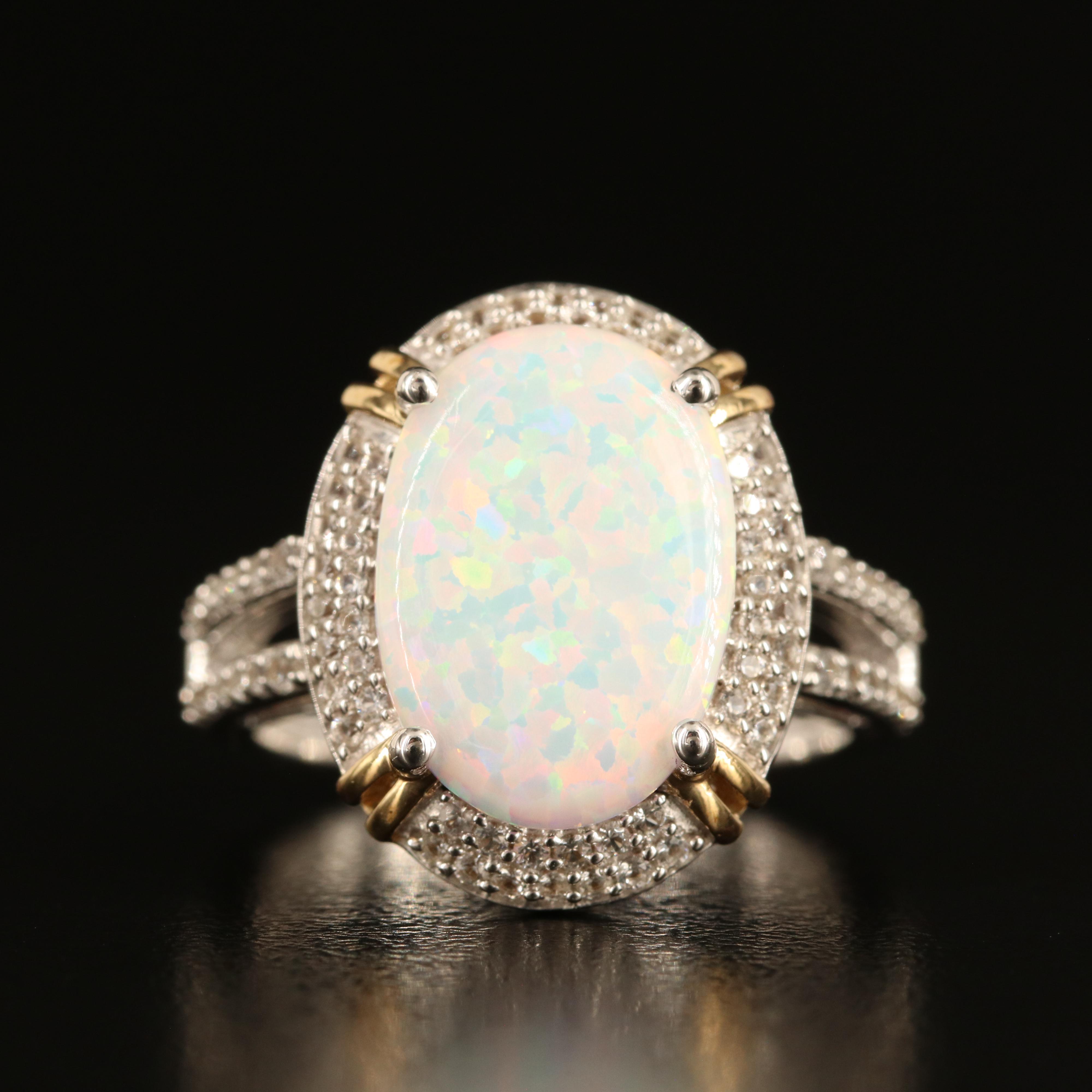 Sterling Opal and White Sapphire Ring